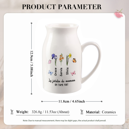 Personalised Round-Top Ceramic Vase with 2-6 Names, Birth Flowers & Butterfly Design – Unique Mother's Day Gifts for Her | Jessemade