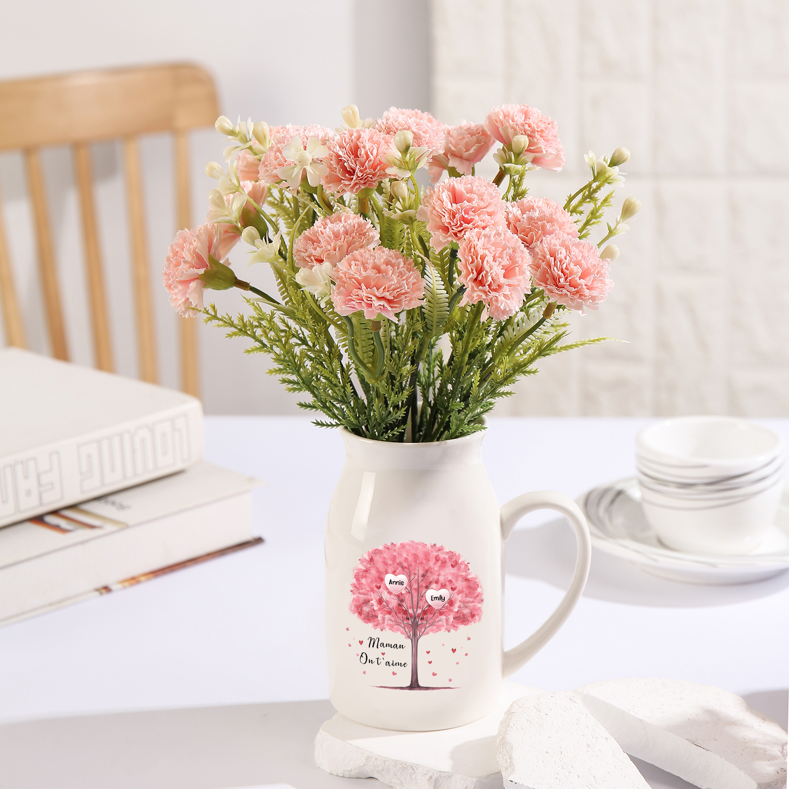 Personalised Ceramic Vase – Custom 2-8 Names & Text – Tree of Love Design – Unique Mother's Day Gifts for Her | Jessemade