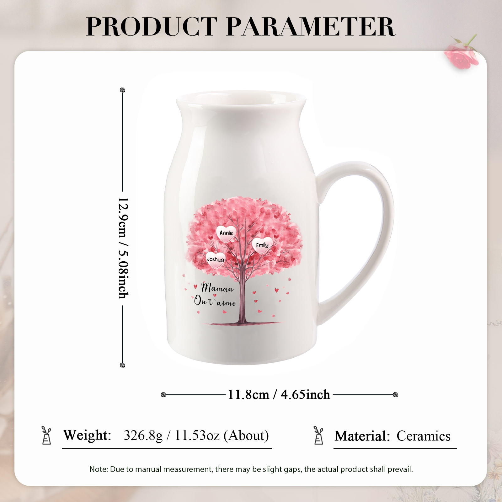 Personalised Ceramic Vase – Custom 2-8 Names & Text – Tree of Love Design – Unique Mother's Day Gifts for Her | Jessemade