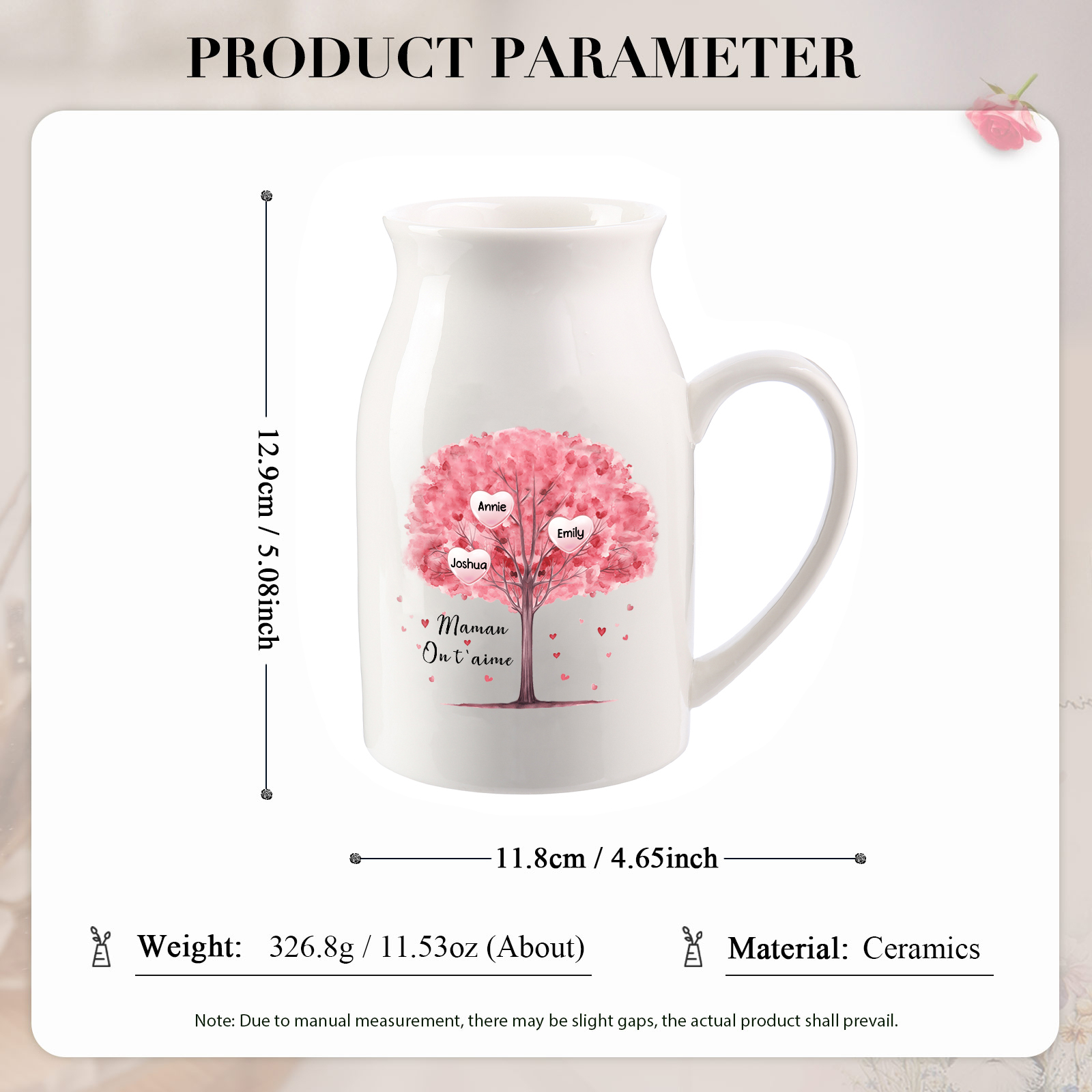 Personalised Ceramic Vase – Custom 2-8 Names & Text – Tree of Love Design – Unique Mother's Day Gifts for Her | Jessemade