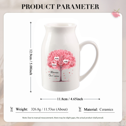 Personalised Ceramic Vase – Custom 2-8 Names & Text – Tree of Love Design – Unique Mother's Day Gifts for Her | Jessemade