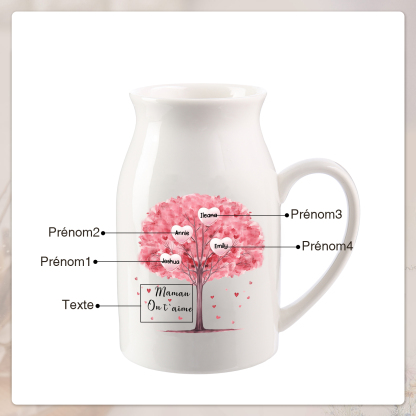 Personalised Ceramic Vase – Custom 2-8 Names & Text – Tree of Love Design – Unique Mother's Day Gifts for Her | Jessemade