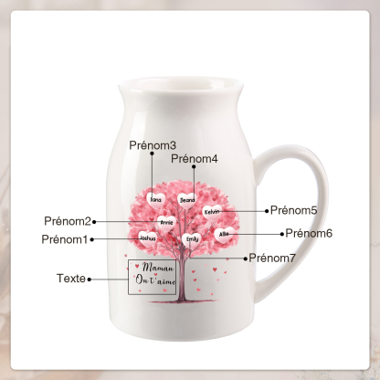 Personalised Ceramic Vase – Custom 2-8 Names & Text – Tree of Love Design – Unique Mother's Day Gifts for Her | Jessemade