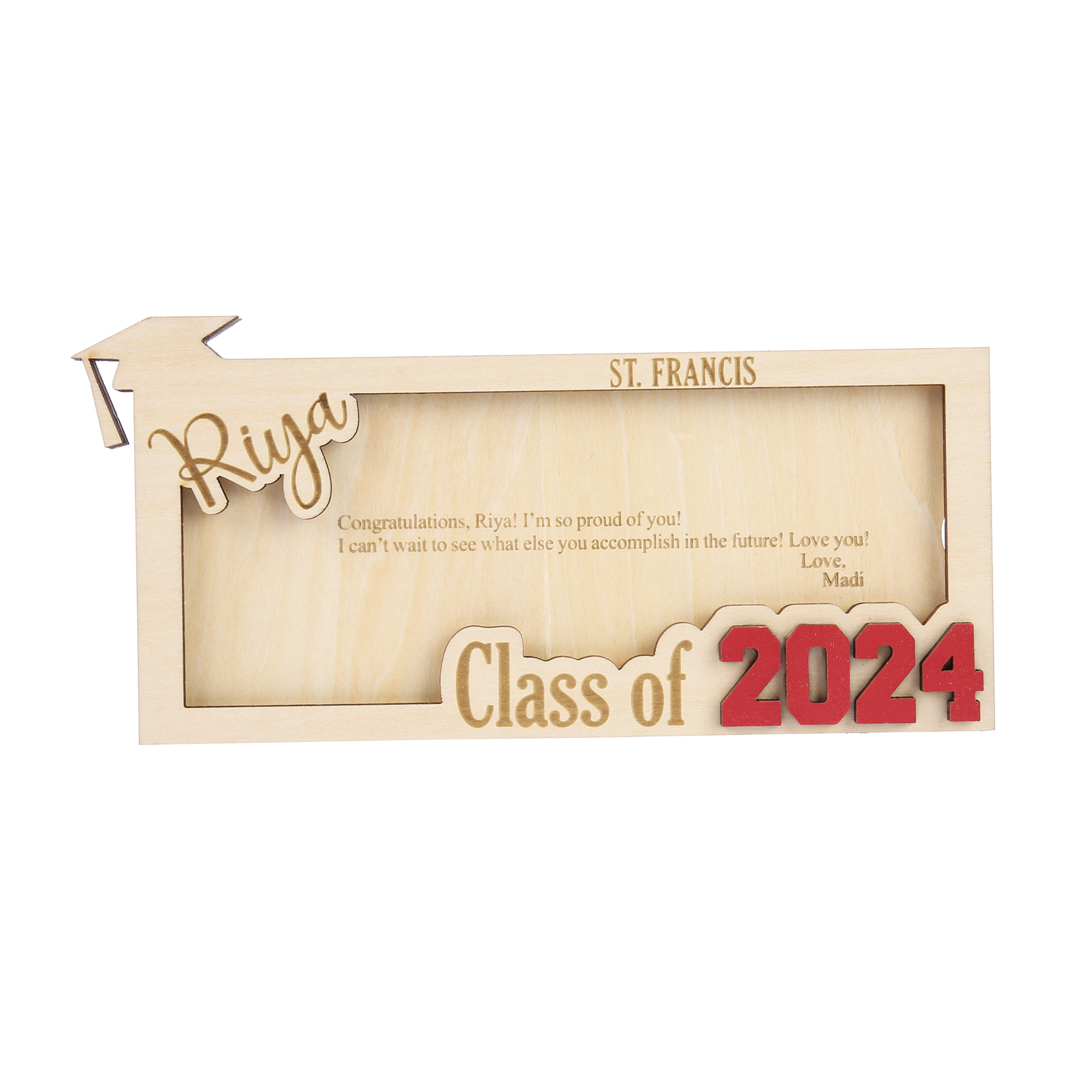 Graduation Gifts 2024 Personalised Wooden Wallet with Name and 2 Text Graduation Gift for Her/Him