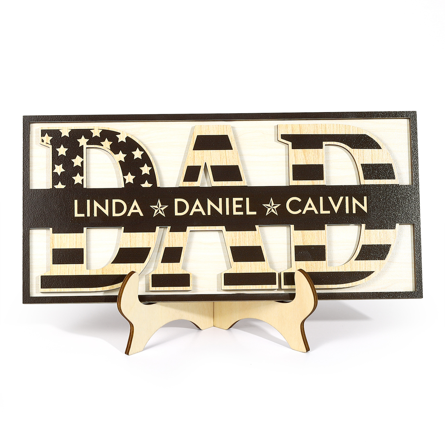 3 Names - Personalised Wood Ornament Engraved with Dad Text Support Customized Name Ornament Father's Day Gift for Dad
