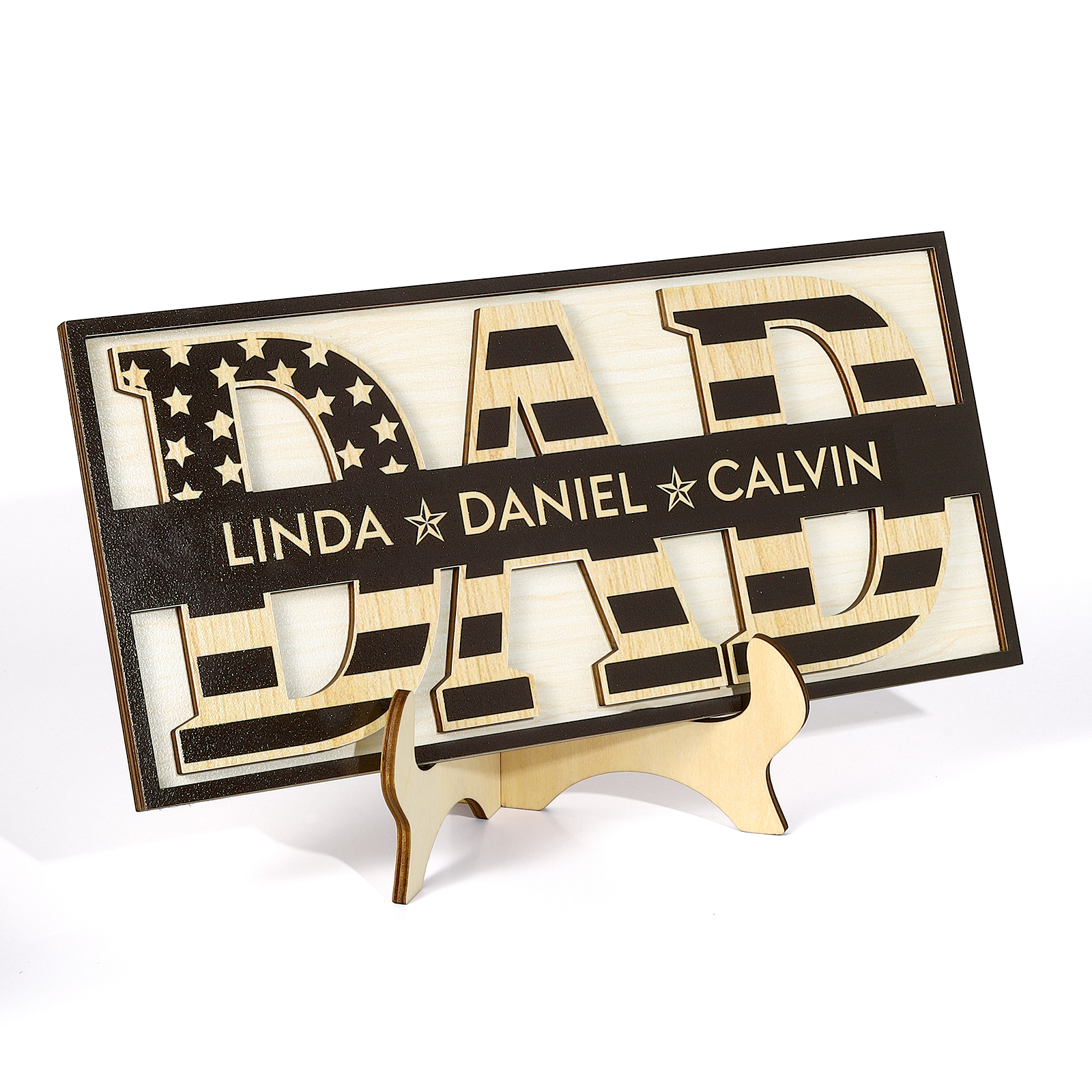 3 Names - Personalised Wood Ornament Engraved with Dad Text Support Customized Name Ornament Father's Day Gift for Dad