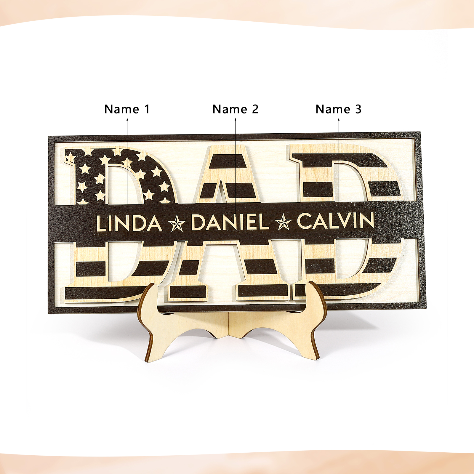 3 Names - Personalised Wood Ornament Engraved with Dad Text Support Customized Name Ornament Father's Day Gift for Dad