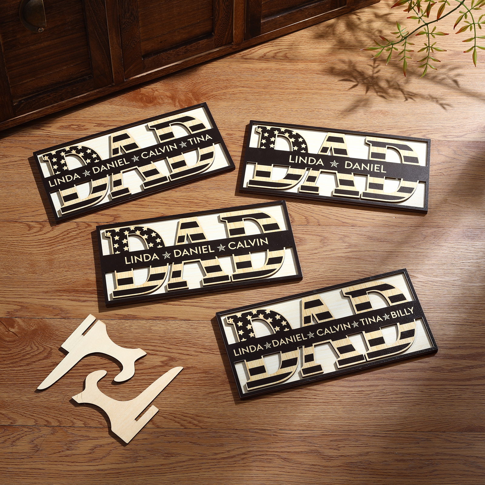 3 Names - Personalised Wood Ornament Engraved with Dad Text Support Customized Name Ornament Father's Day Gift for Dad