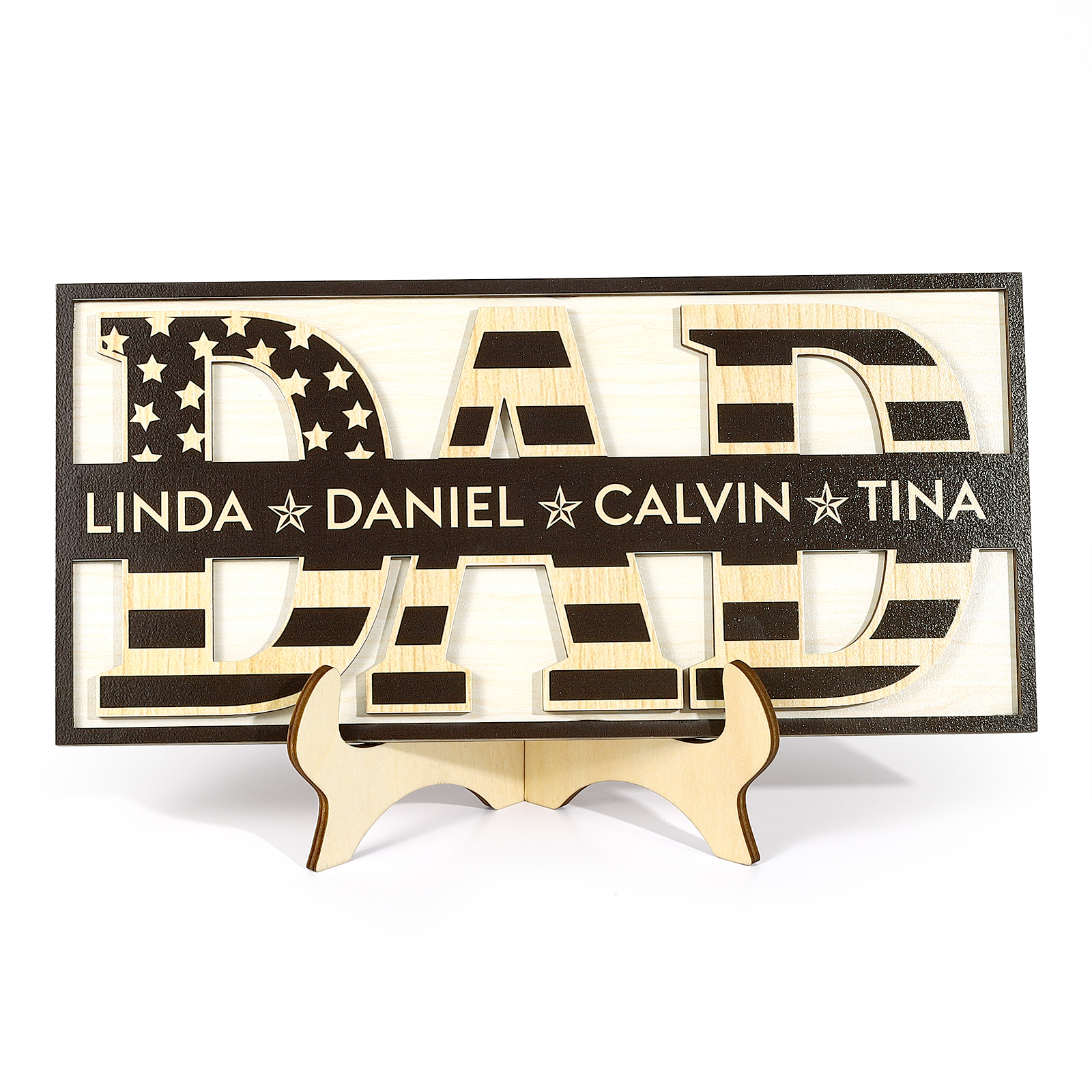 4 Names - Personalised Wood Ornament Engraved with Dad Text Support Customized Name Ornament Father's Day Gift for Dad