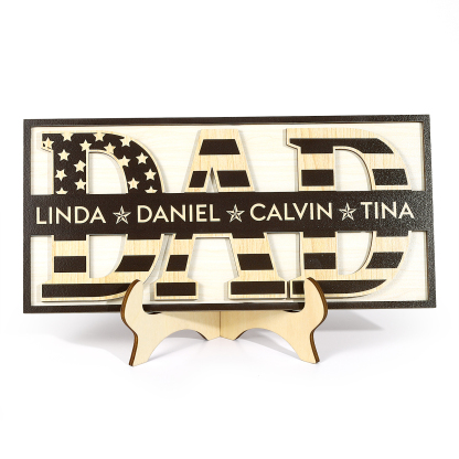 4 Names - Personalised Wood Ornament Engraved with Dad Text Support Customized Name Ornament Father's Day Gift for Dad