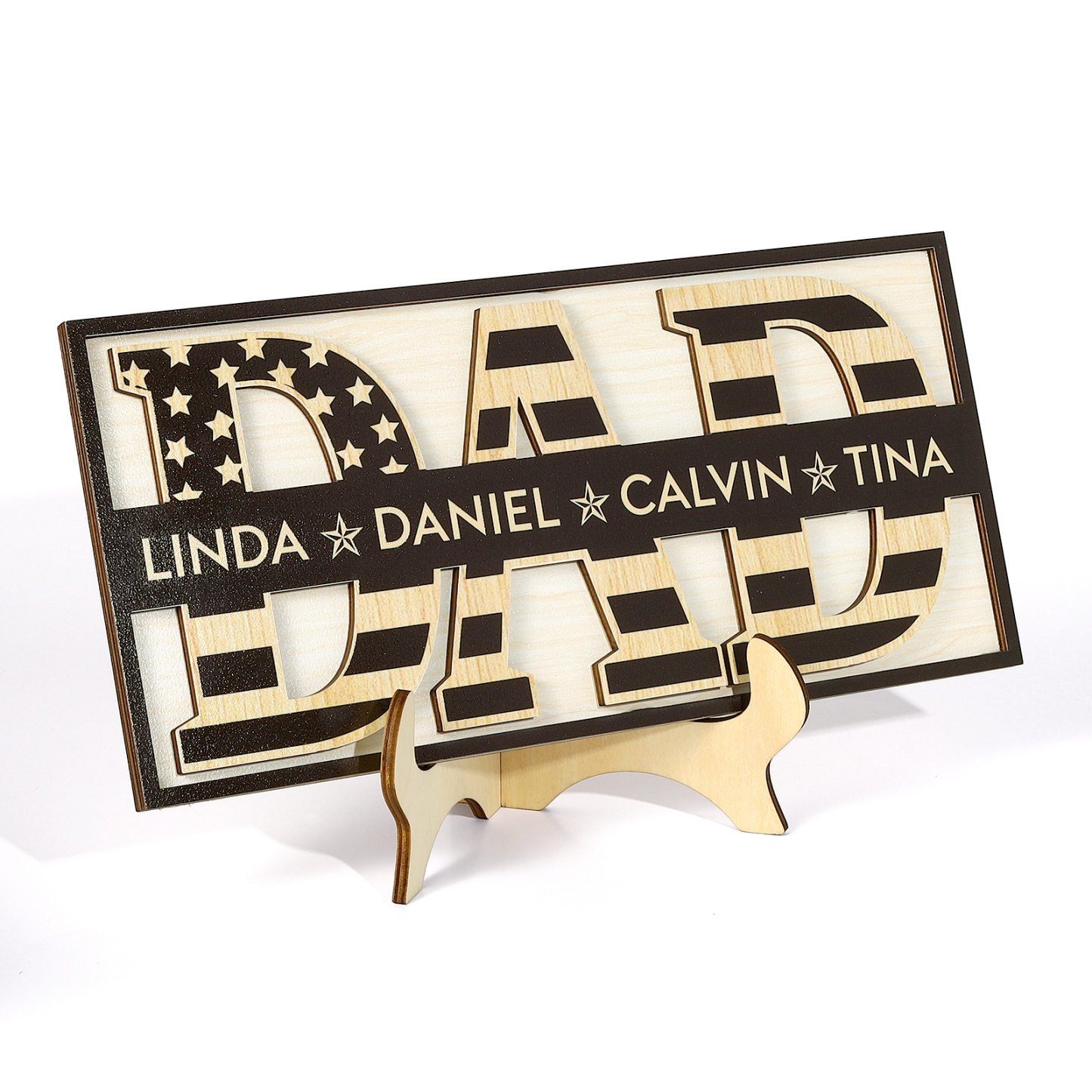 4 Names - Personalised Wood Ornament Engraved with Dad Text Support Customized Name Ornament Father's Day Gift for Dad