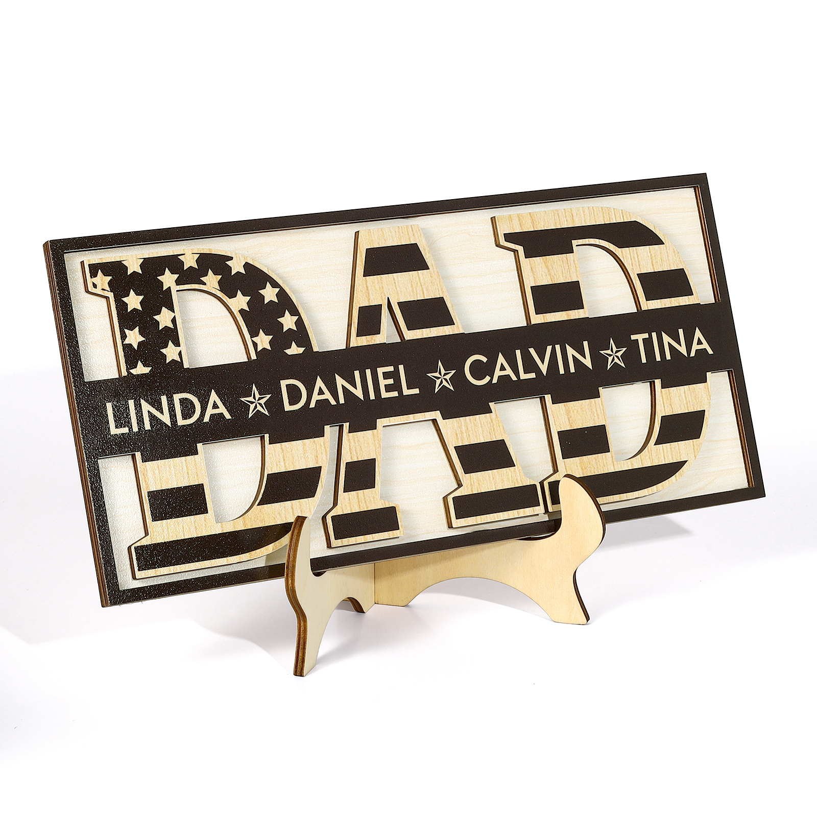 4 Names - Personalised Wood Ornament Engraved with Dad Text Support Customized Name Ornament Father's Day Gift for Dad