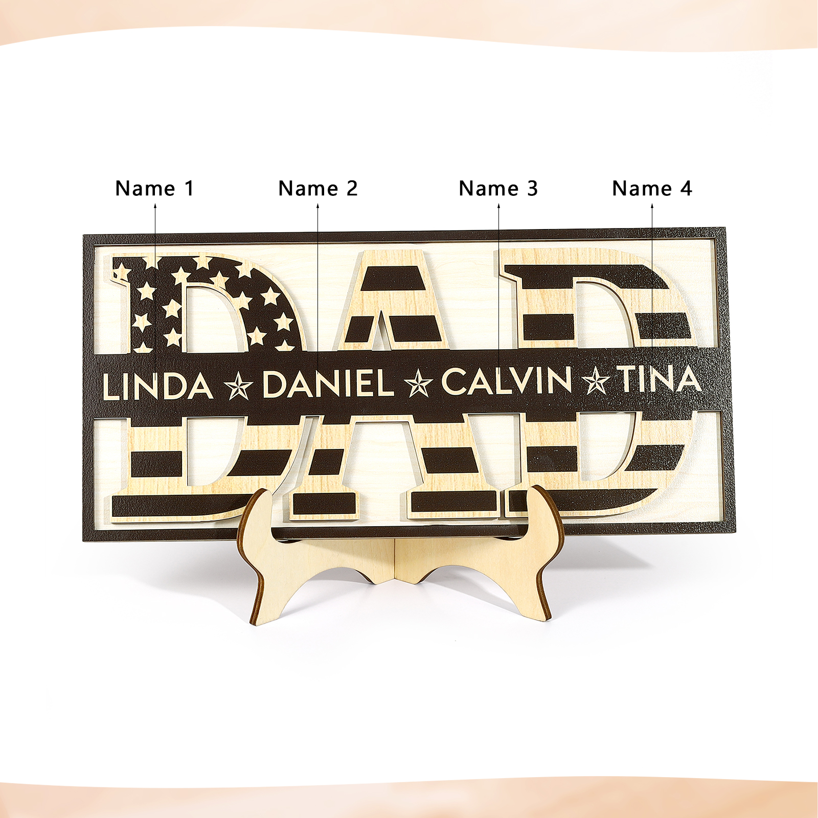 4 Names - Personalised Wood Ornament Engraved with Dad Text Support Customized Name Ornament Father's Day Gift for Dad