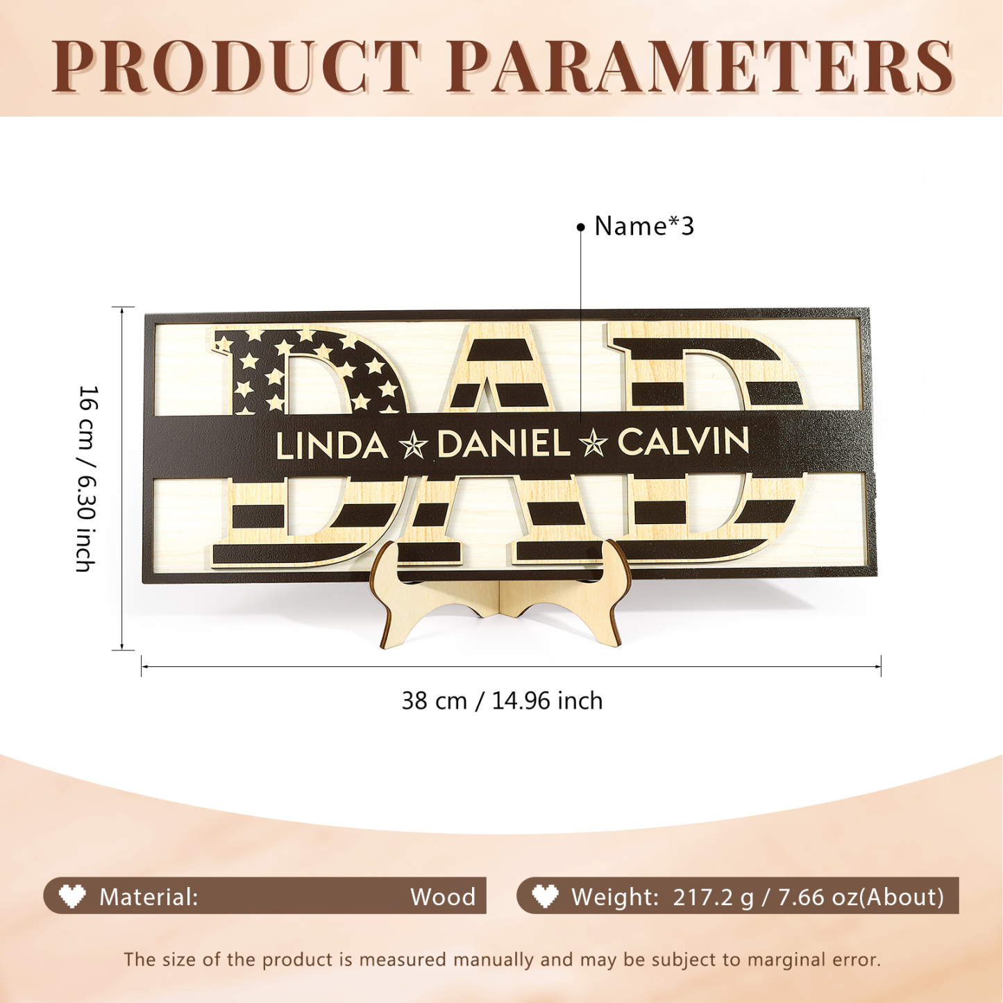 3 Names - Personalised Wood Ornament Engraved with Dad Text Support Customized Name Ornament Father's Day Gift for Dad