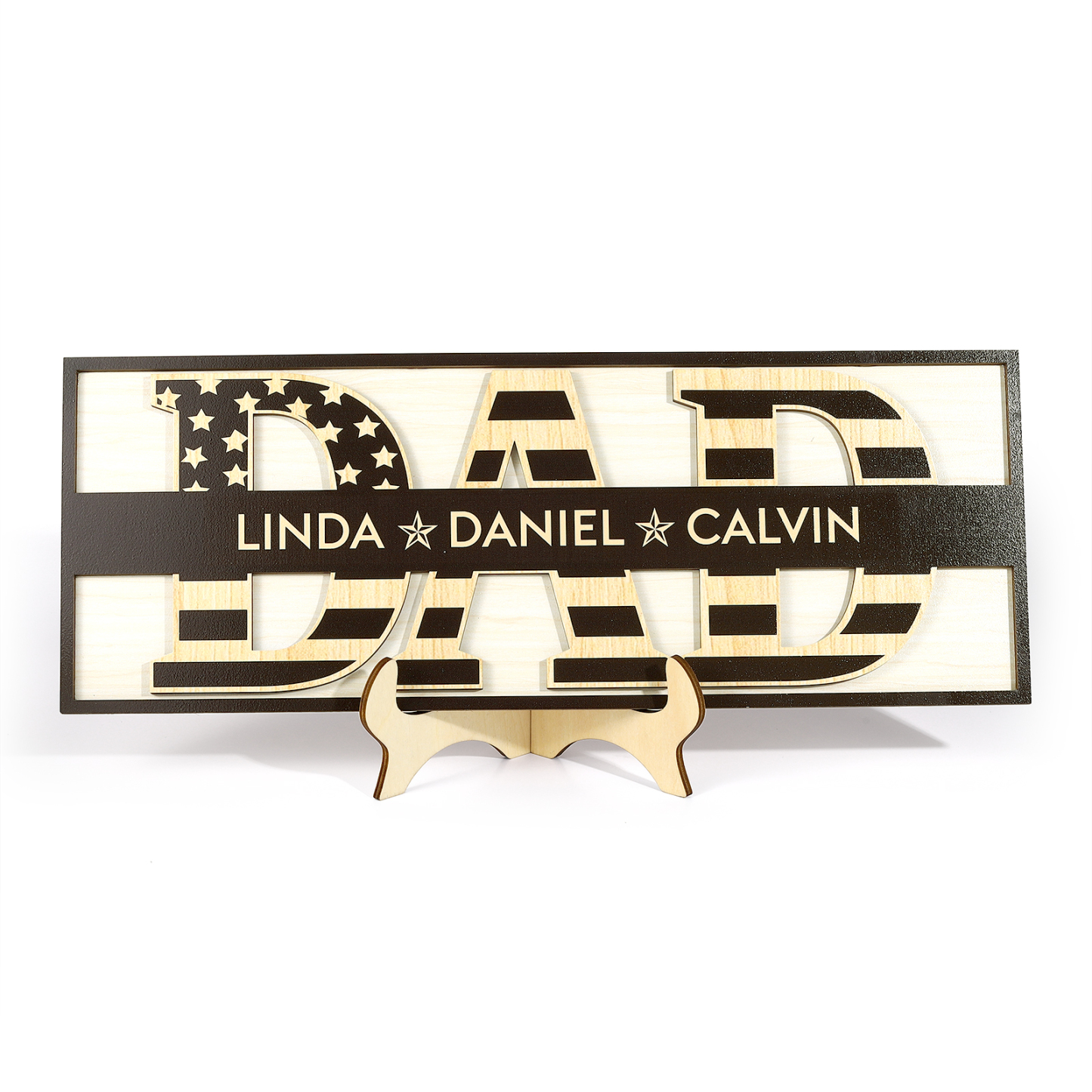 3 Names - Personalised Wood Ornament Engraved with Dad Text Support Customized Name Ornament Father's Day Gift for Dad