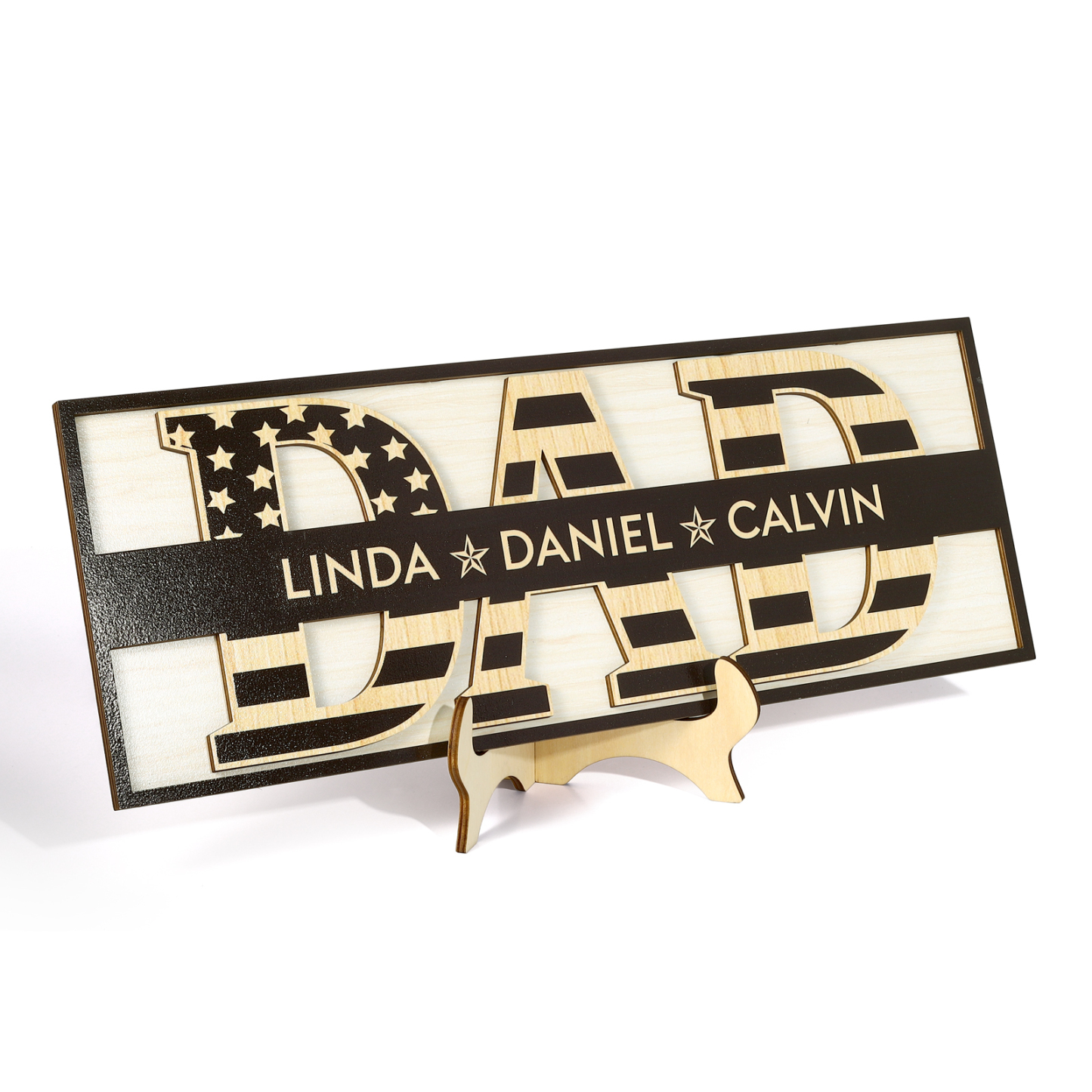 3 Names - Personalised Wood Ornament Engraved with Dad Text Support Customized Name Ornament Father's Day Gift for Dad