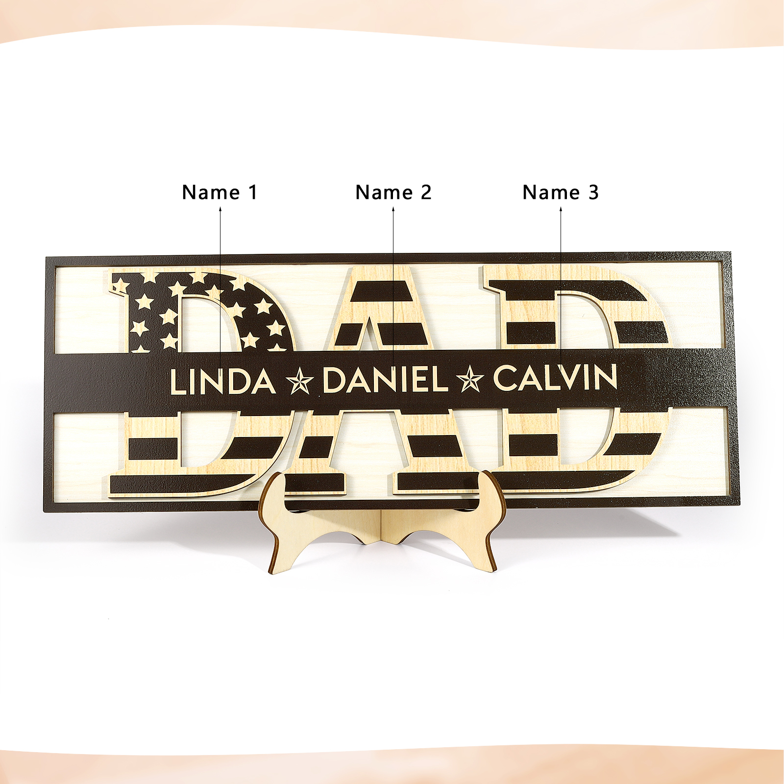 3 Names - Personalised Wood Ornament Engraved with Dad Text Support Customized Name Ornament Father's Day Gift for Dad