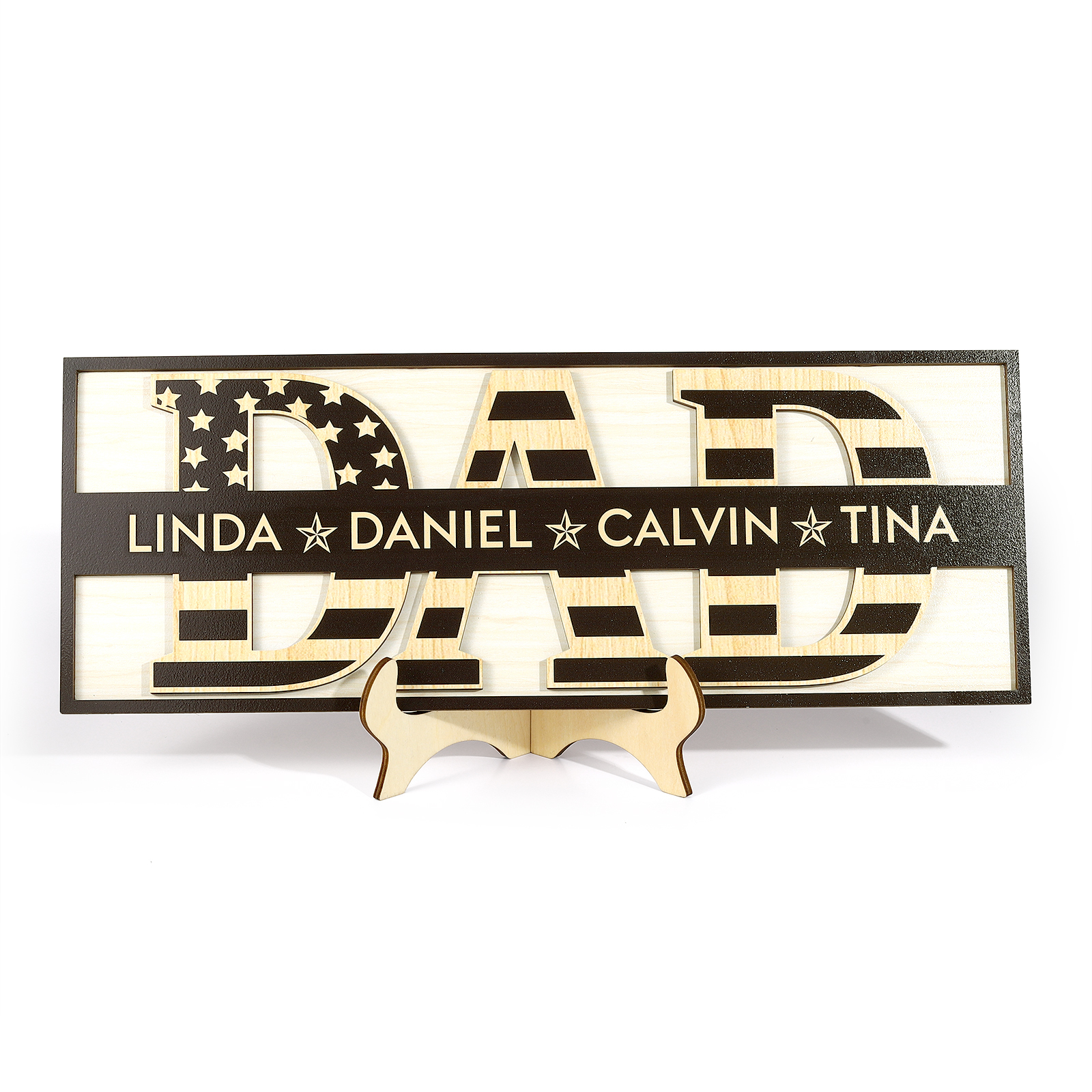 4 Names - Personalised Wood Ornament Engraved with Dad Text Support Customized Name Ornament Father's Day Gift for Dad