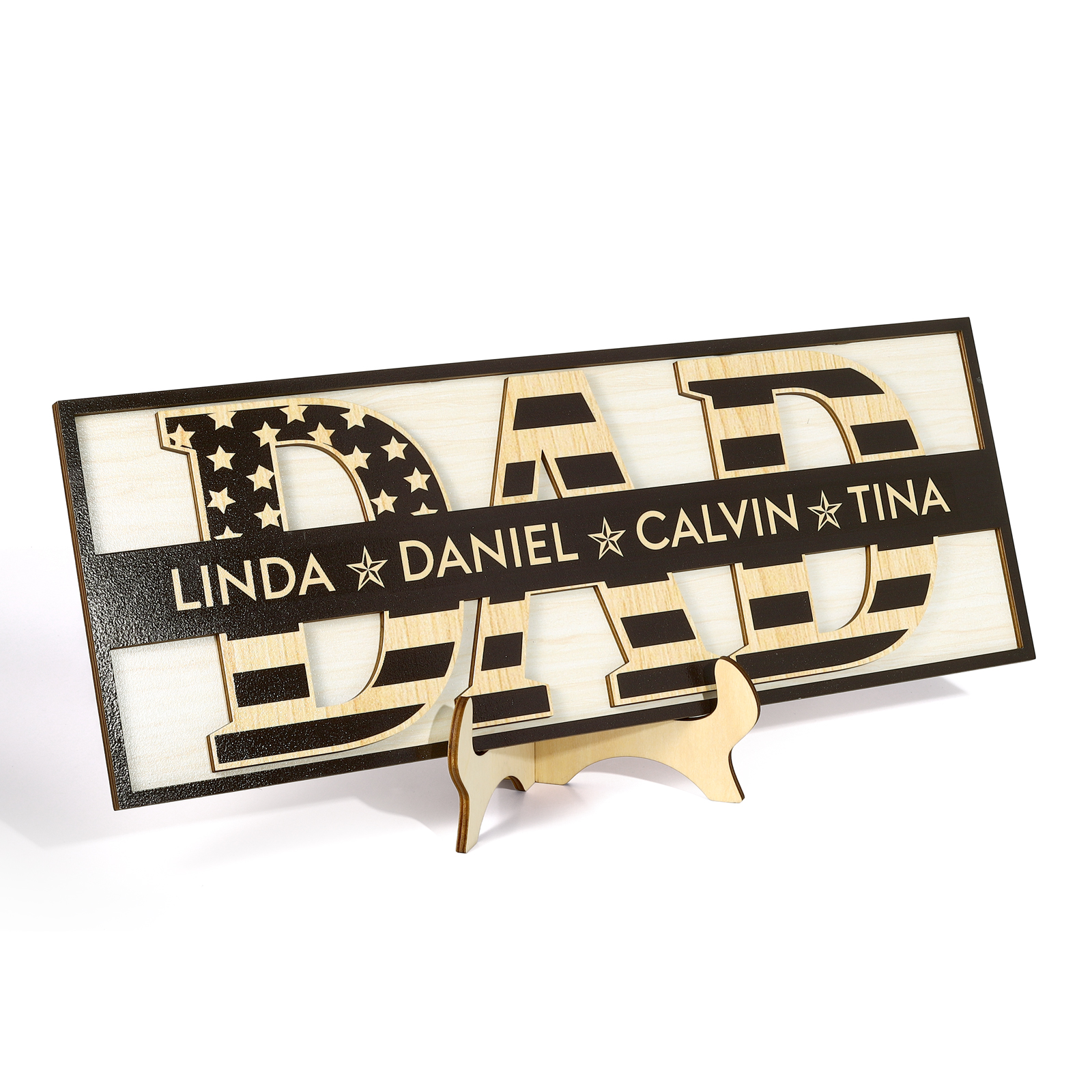 4 Names - Personalised Wood Ornament Engraved with Dad Text Support Customized Name Ornament Father's Day Gift for Dad