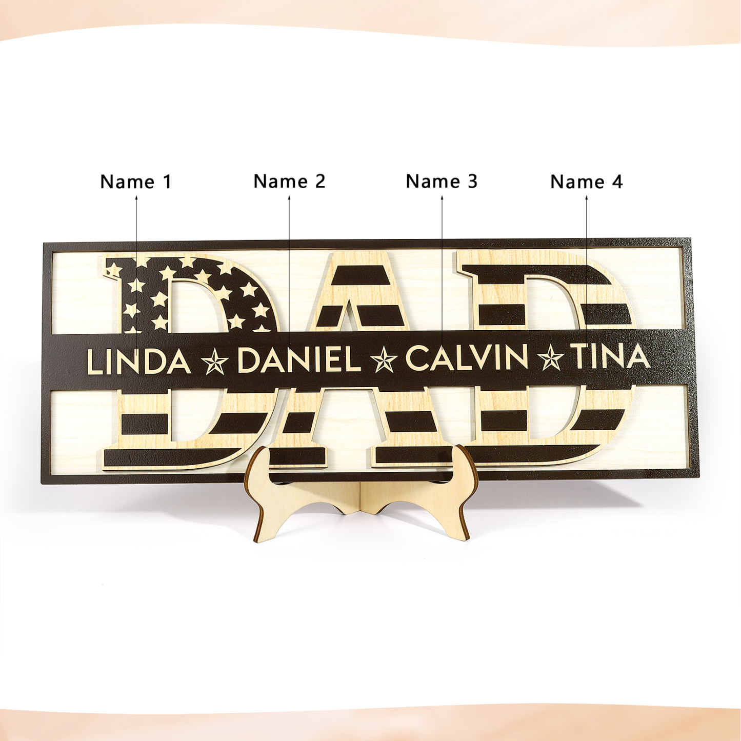 4 Names - Personalised Wood Ornament Engraved with Dad Text Support Customized Name Ornament Father's Day Gift for Dad