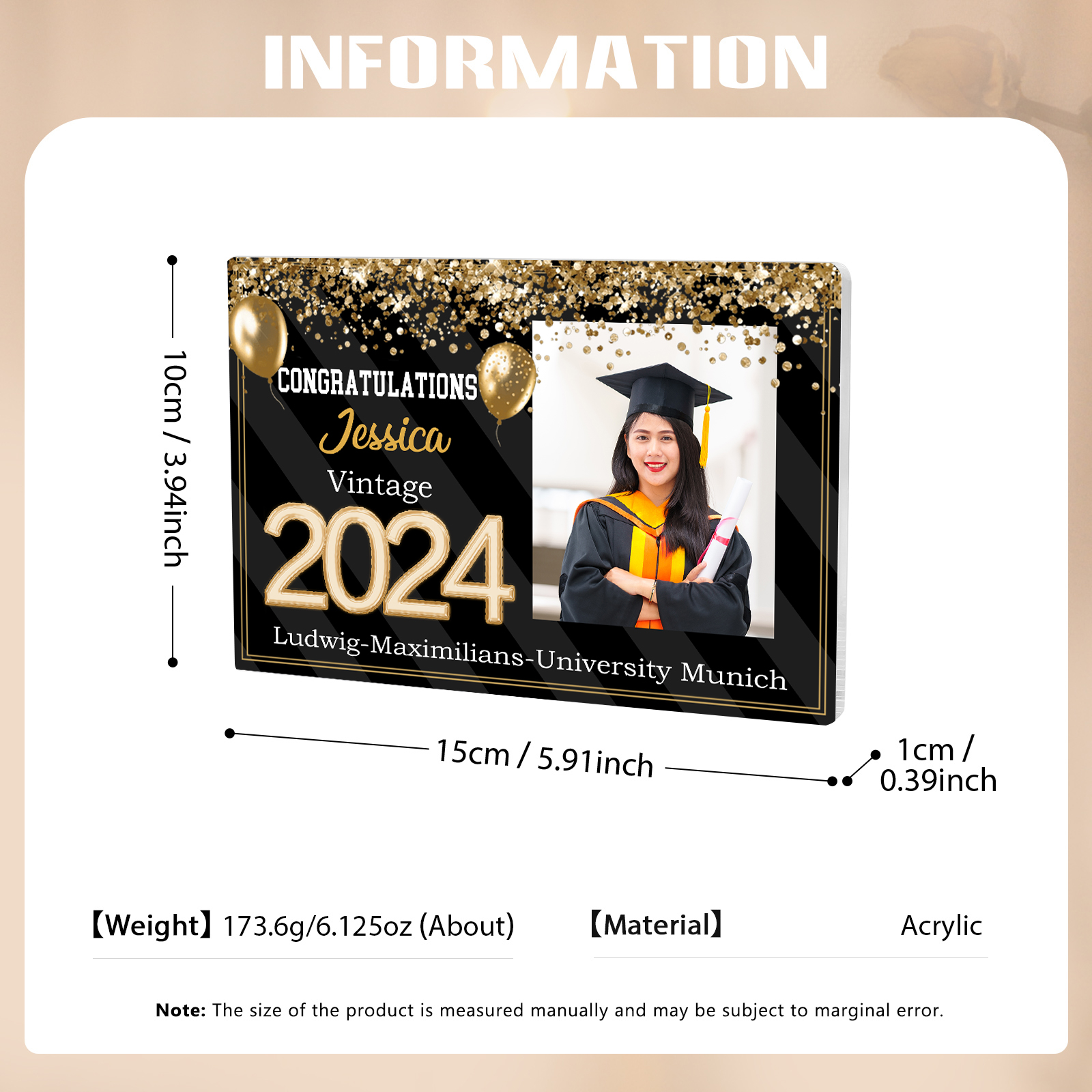 2024 Graduation Gifts Personalised Acrylic Ornaments with Customized Photo, Year, Name and Text Graduation Gifts for Her/Him