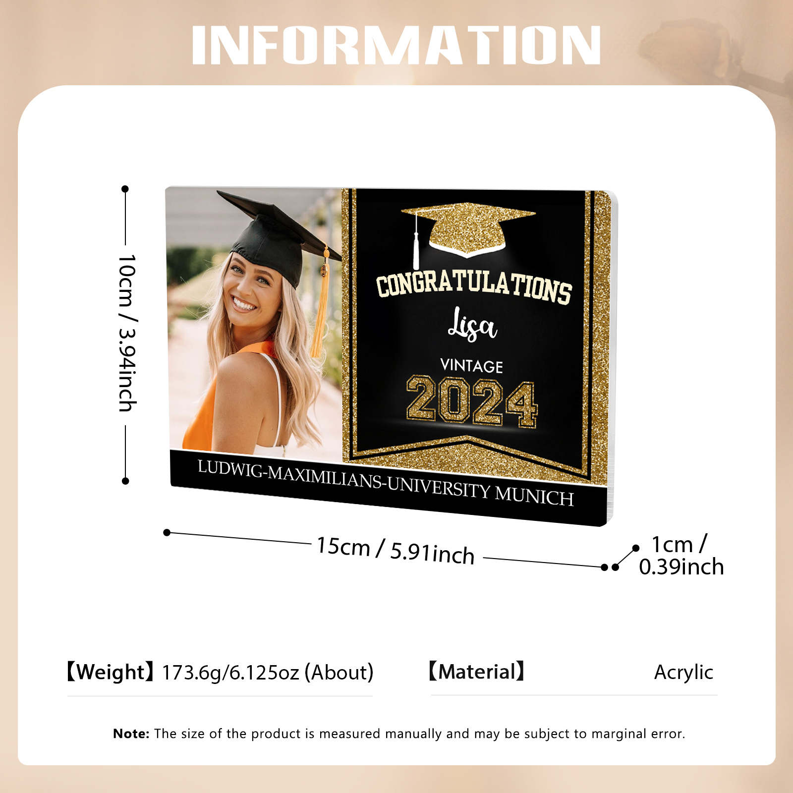 2024 Graduation Gifts Personalised Acrylic Ornaments with Customized Photo, Year, Name and Text Graduation Gifts for Her/Him