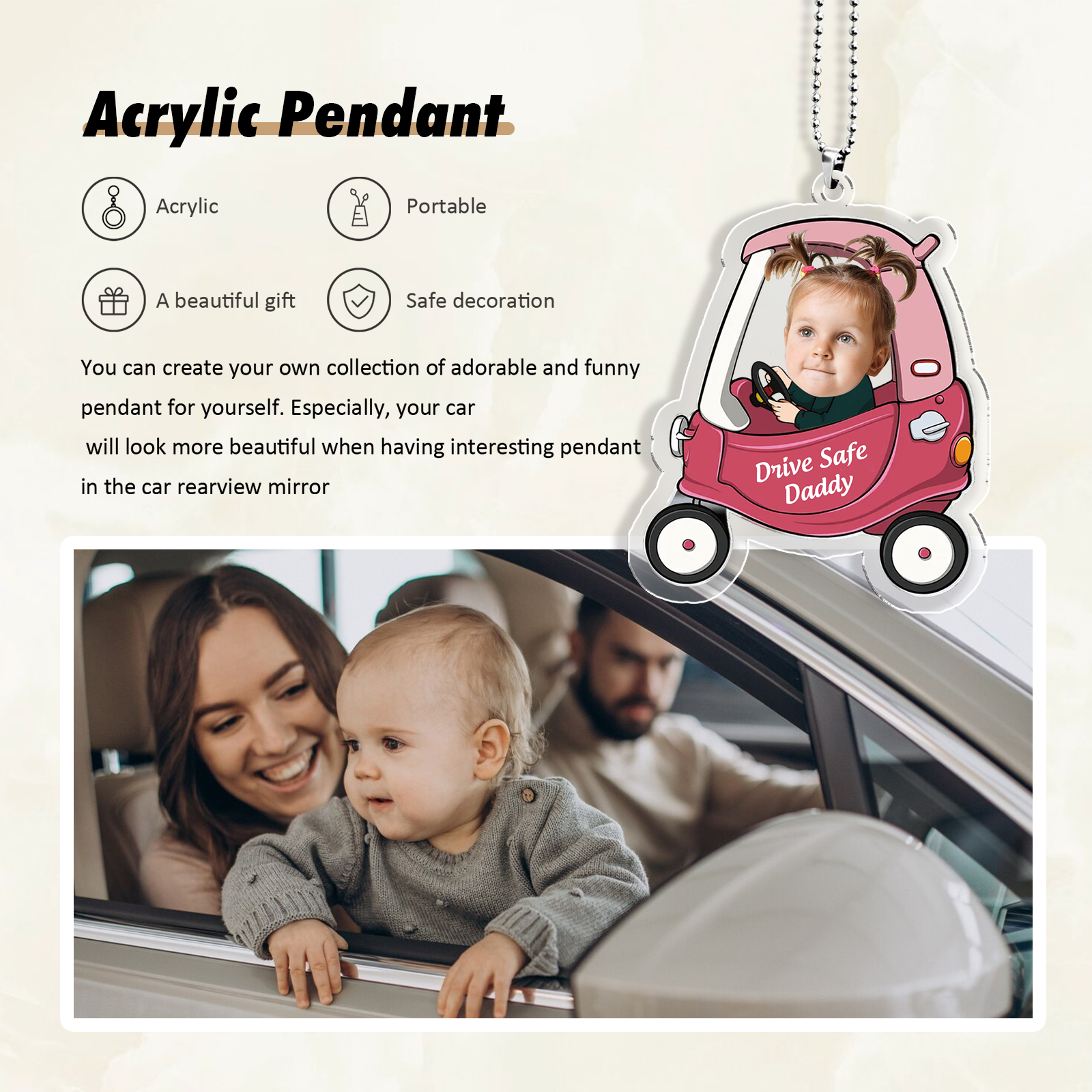 Acrylic Keyring/Decoration Personalised Photo, Name And Text Driving Pattern Pendant For Dad