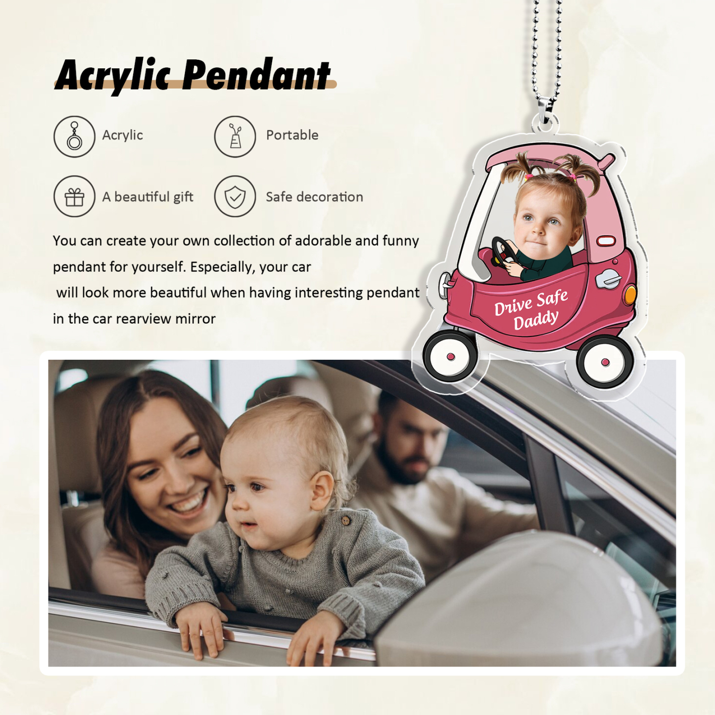 Acrylic Keyring/Decoration Personalised Photo, Name And Text Driving Pattern Pendant For Dad