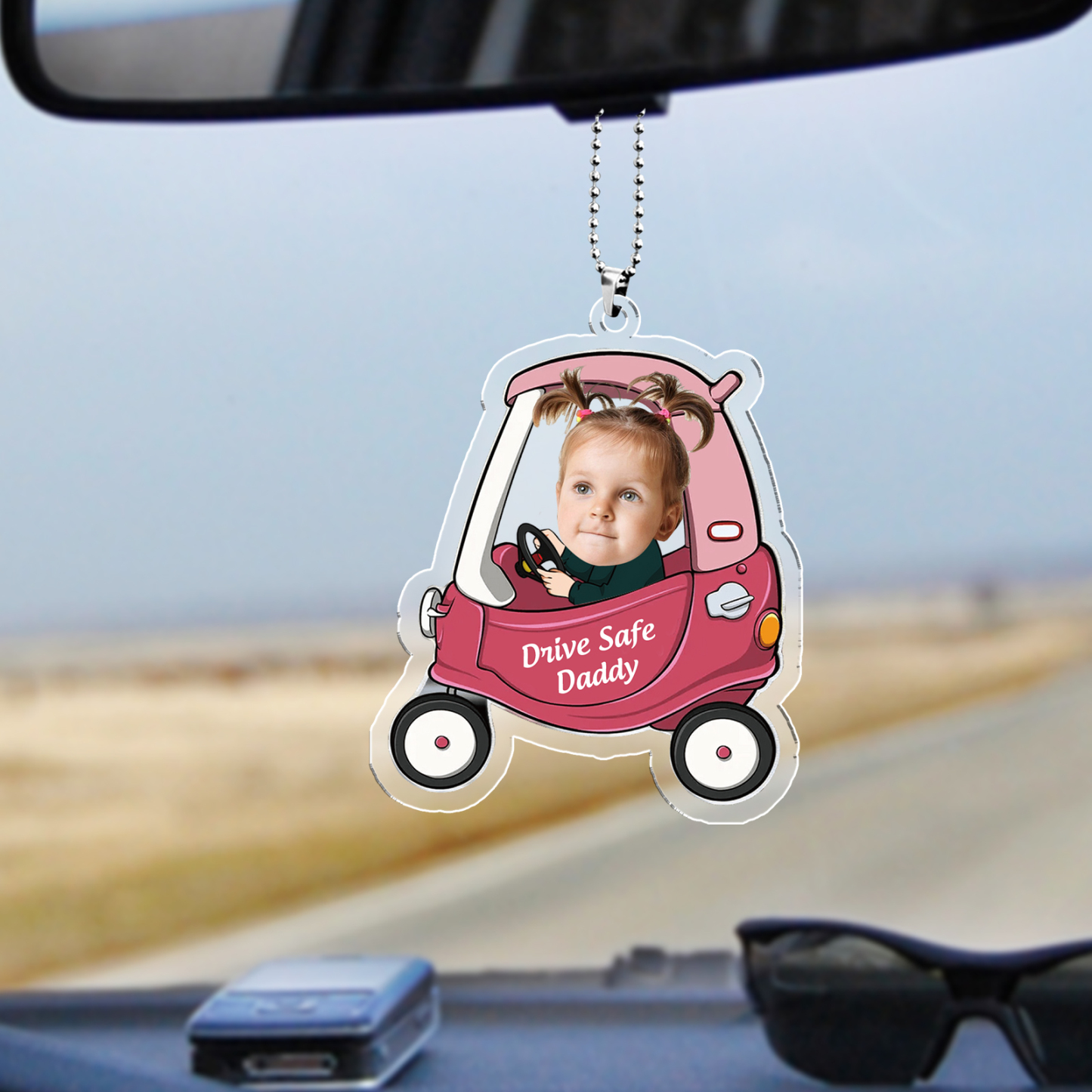 Acrylic Keyring/Decoration Personalised Photo, Name And Text Driving Pattern Pendant For Dad