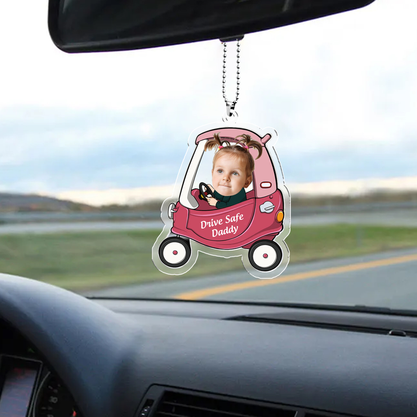 Acrylic Keyring/Decoration Personalised Photo, Name And Text Driving Pattern Pendant For Dad