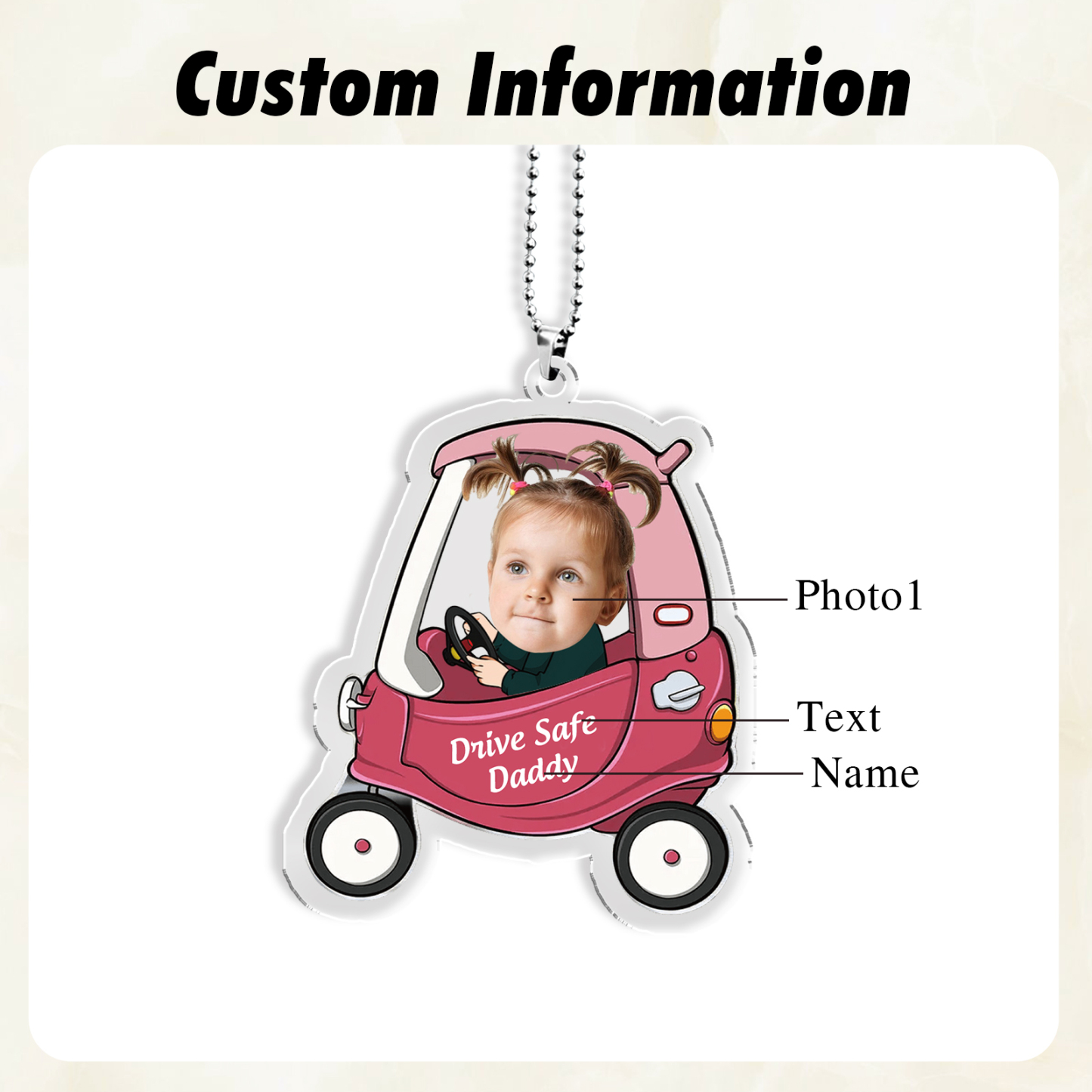 Acrylic Keyring/Decoration Personalised Photo, Name And Text Driving Pattern Pendant For Dad