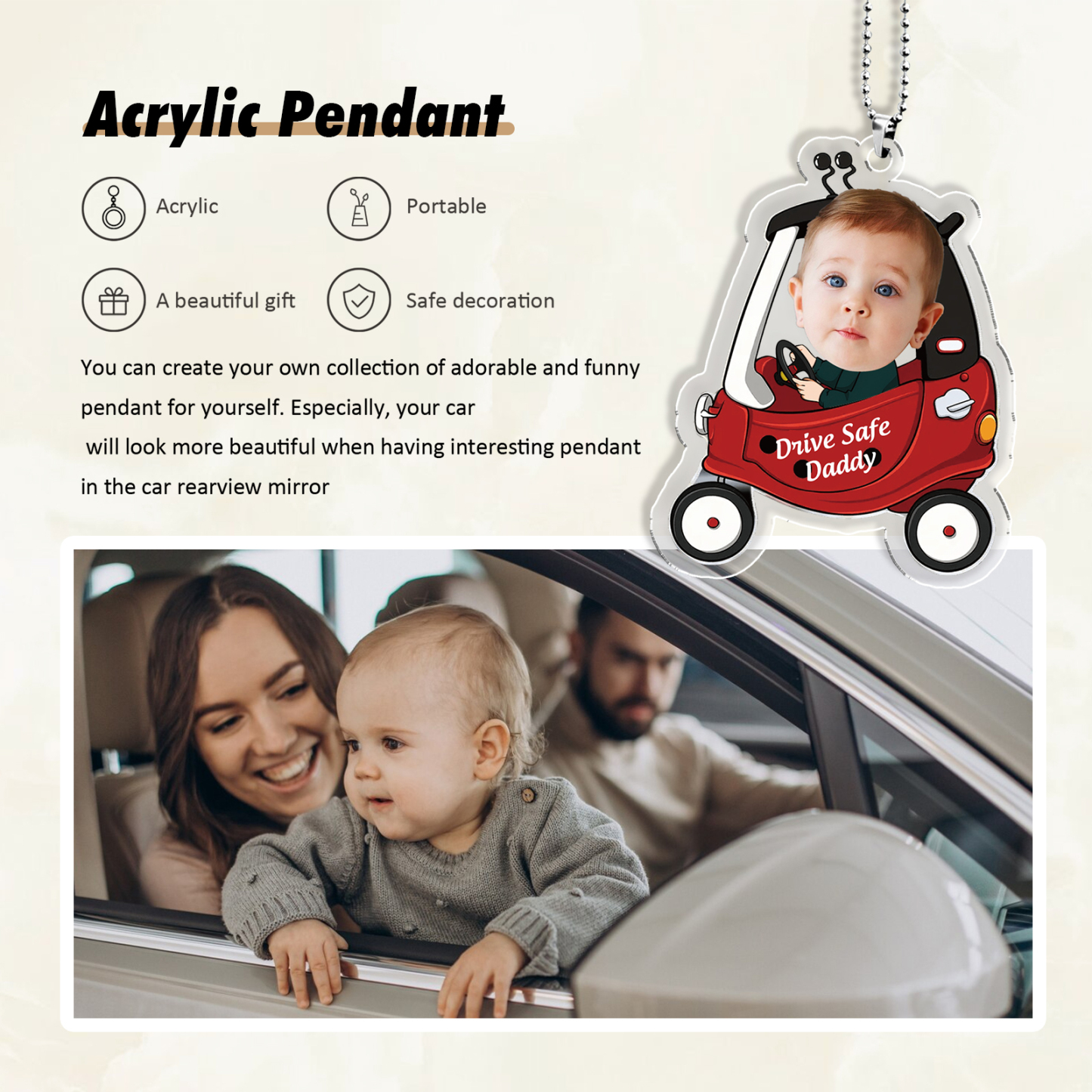 Acrylic Keyring/Decoration Personalised Photo, Name And Text Driving Pattern Pendant For Dad