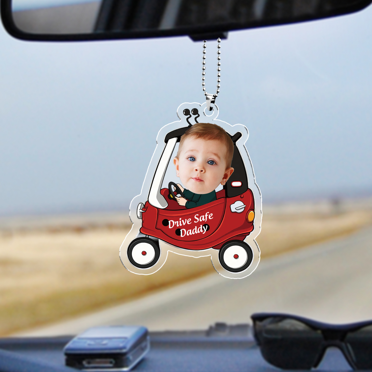 Acrylic Keyring/Decoration Personalised Photo, Name And Text Driving Pattern Pendant For Dad