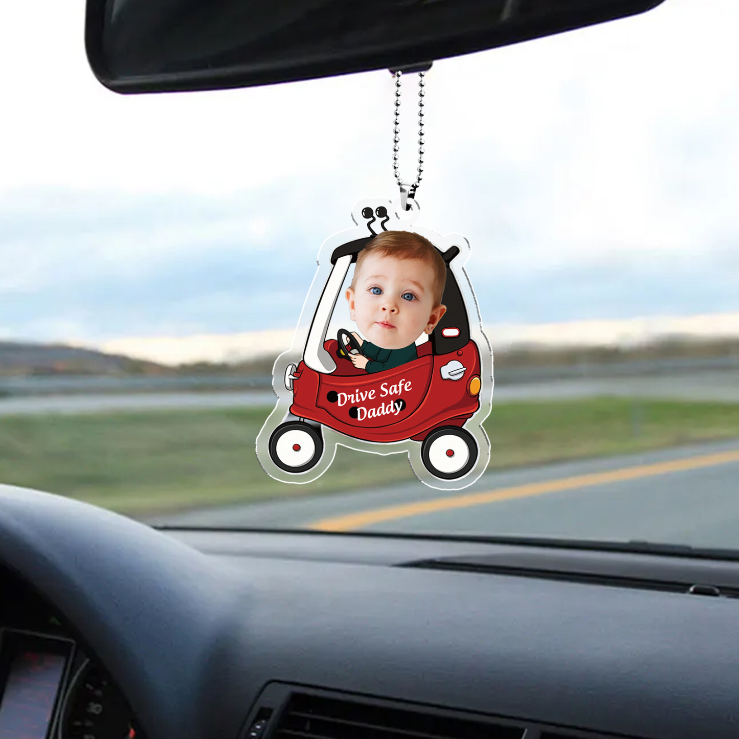 Acrylic Keyring/Decoration Personalised Photo, Name And Text Driving Pattern Pendant For Dad