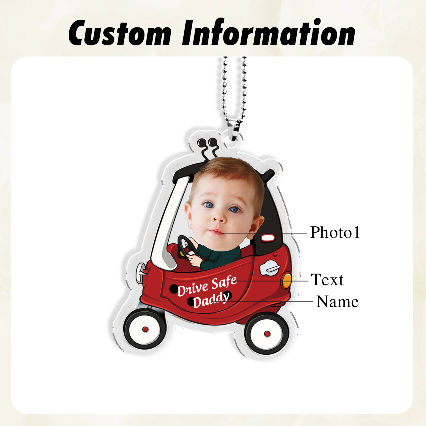Acrylic Keyring/Decoration Personalised Photo, Name And Text Driving Pattern Pendant For Dad