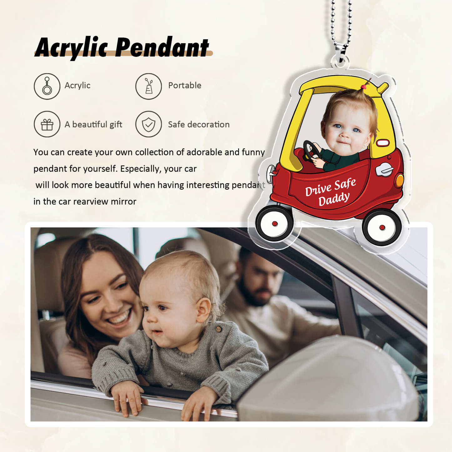 Acrylic Keyring/Decoration Personalised Photo, Name And Text Driving Pattern Pendant For Dad