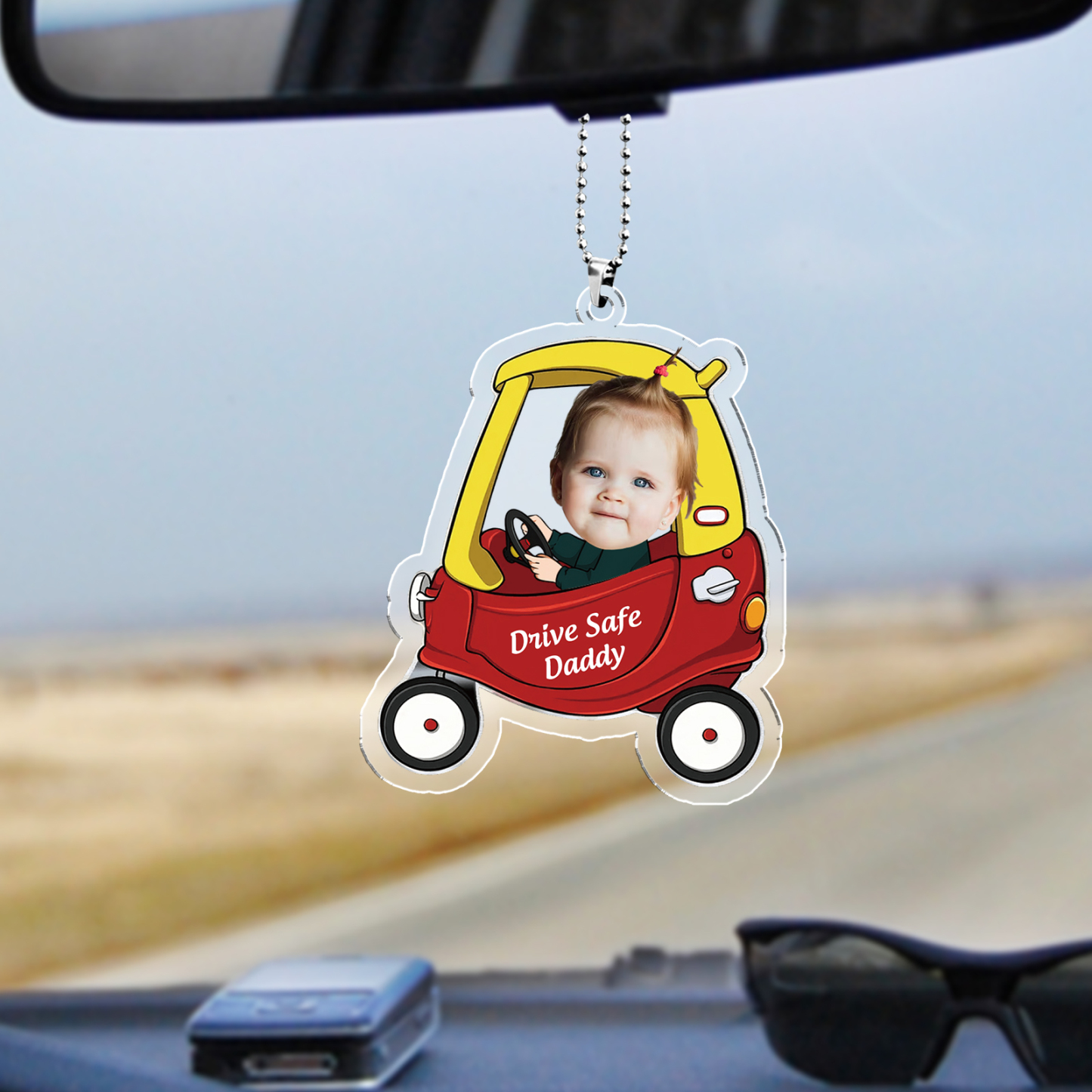 Acrylic Keyring/Decoration Personalised Photo, Name And Text Driving Pattern Pendant For Dad