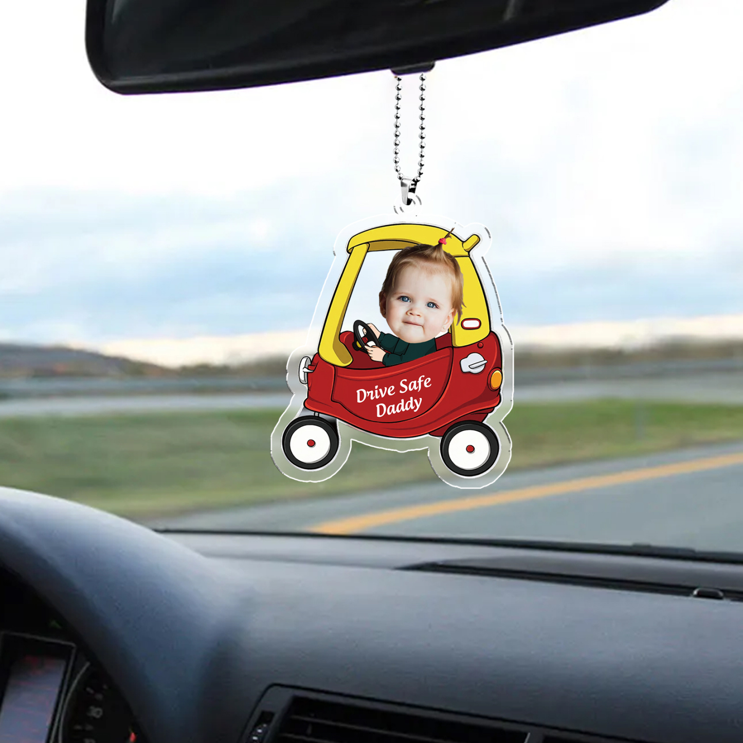 Acrylic Keyring/Decoration Personalised Photo, Name And Text Driving Pattern Pendant For Dad