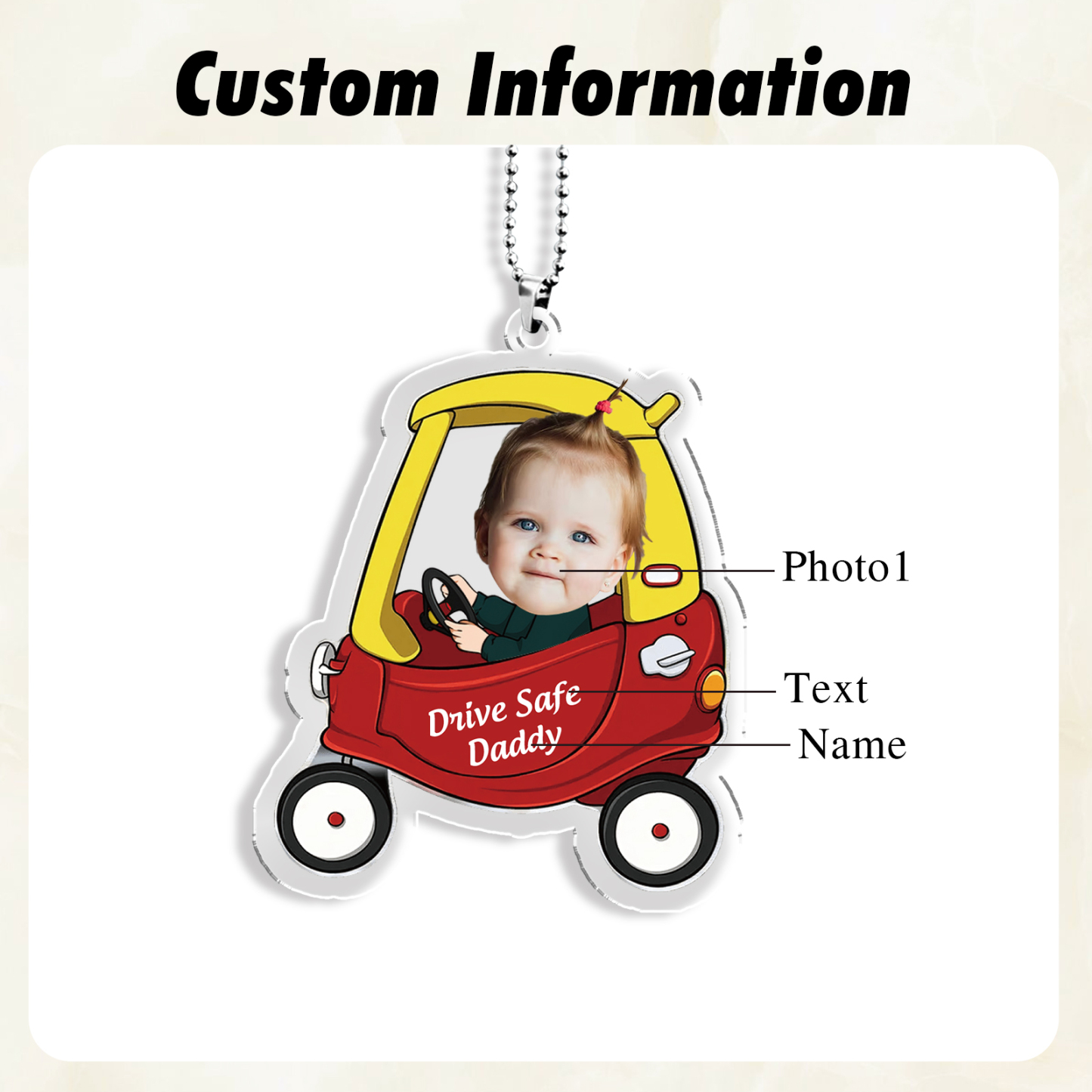 Acrylic Keyring/Decoration Personalised Photo, Name And Text Driving Pattern Pendant For Dad