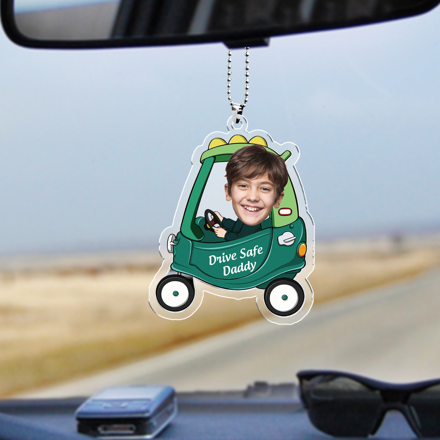 Acrylic Keyring/Decoration Personalised Photo, Name And Text Driving Pattern Pendant For Dad