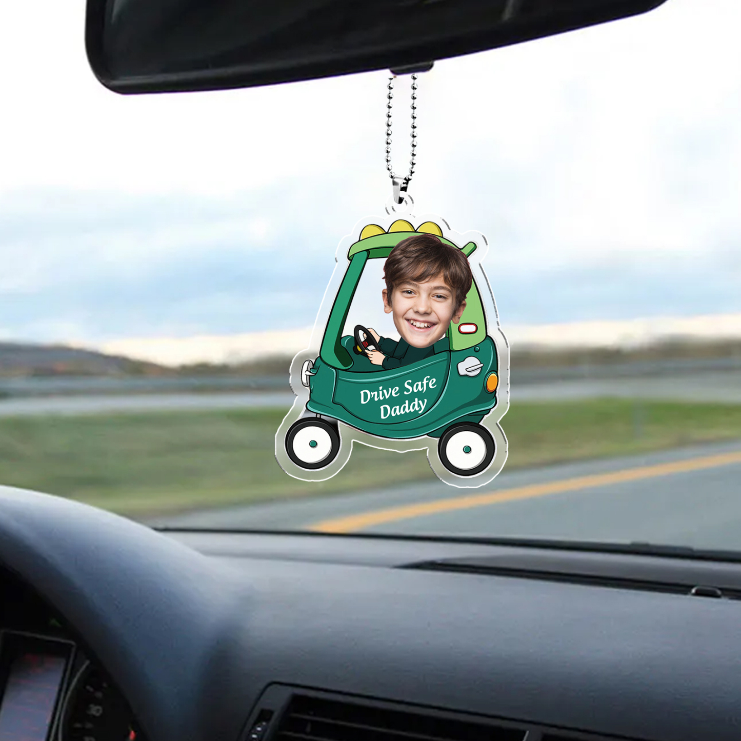 Acrylic Keyring/Decoration Personalised Photo, Name And Text Driving Pattern Pendant For Dad