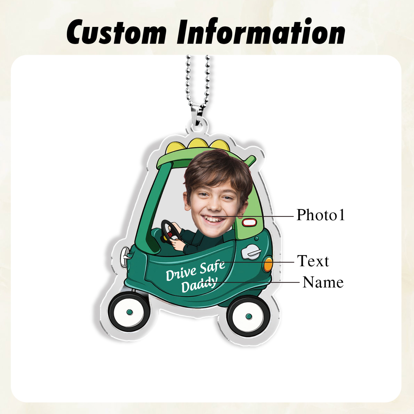 Acrylic Keyring/Decoration Personalised Photo, Name And Text Driving Pattern Pendant For Dad
