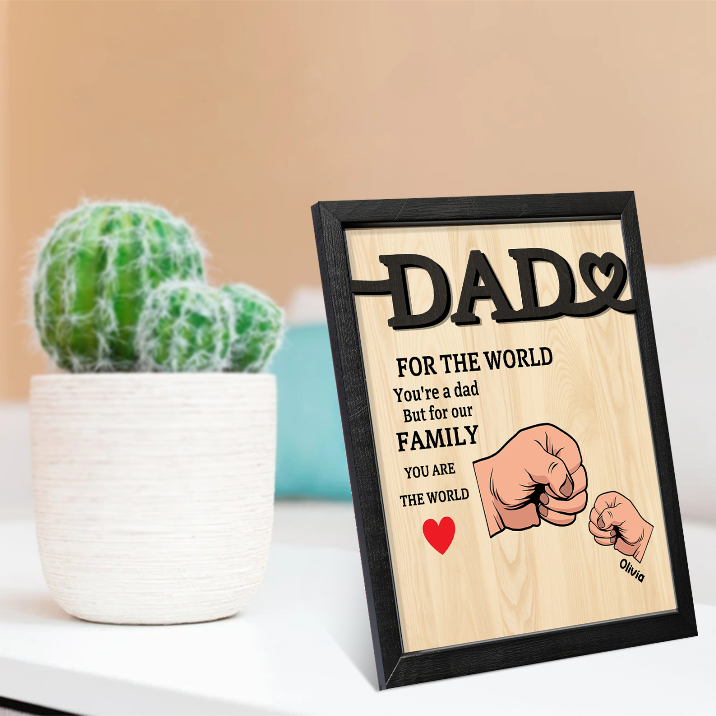 1 Name - Personalised Fist Bump Style Home Frame Wooden Decor Father's Day Gift for Dad