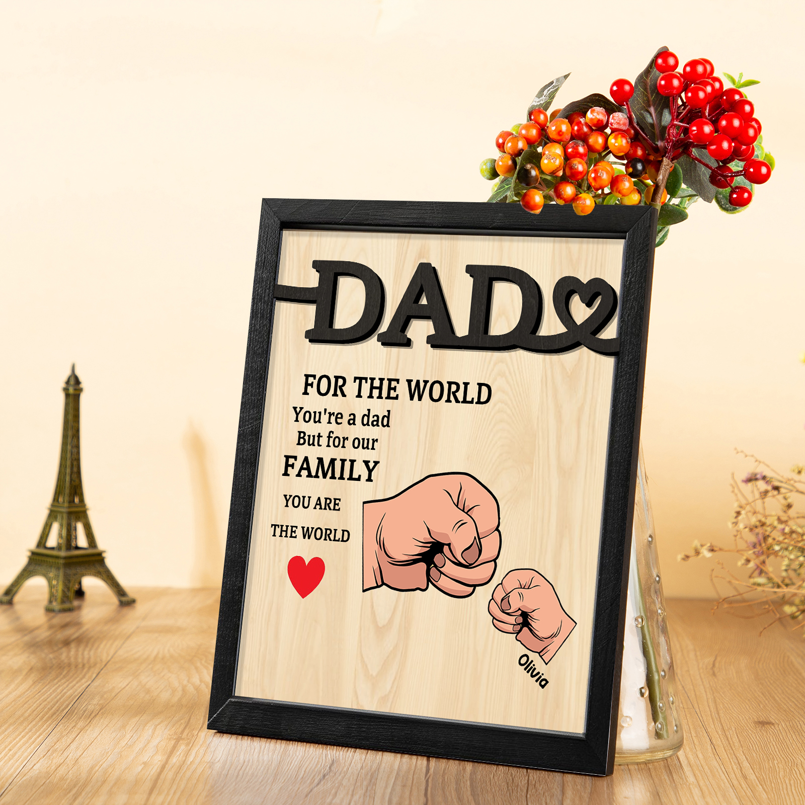 1 Name - Personalised Fist Bump Style Home Frame Wooden Decor Father's Day Gift for Dad