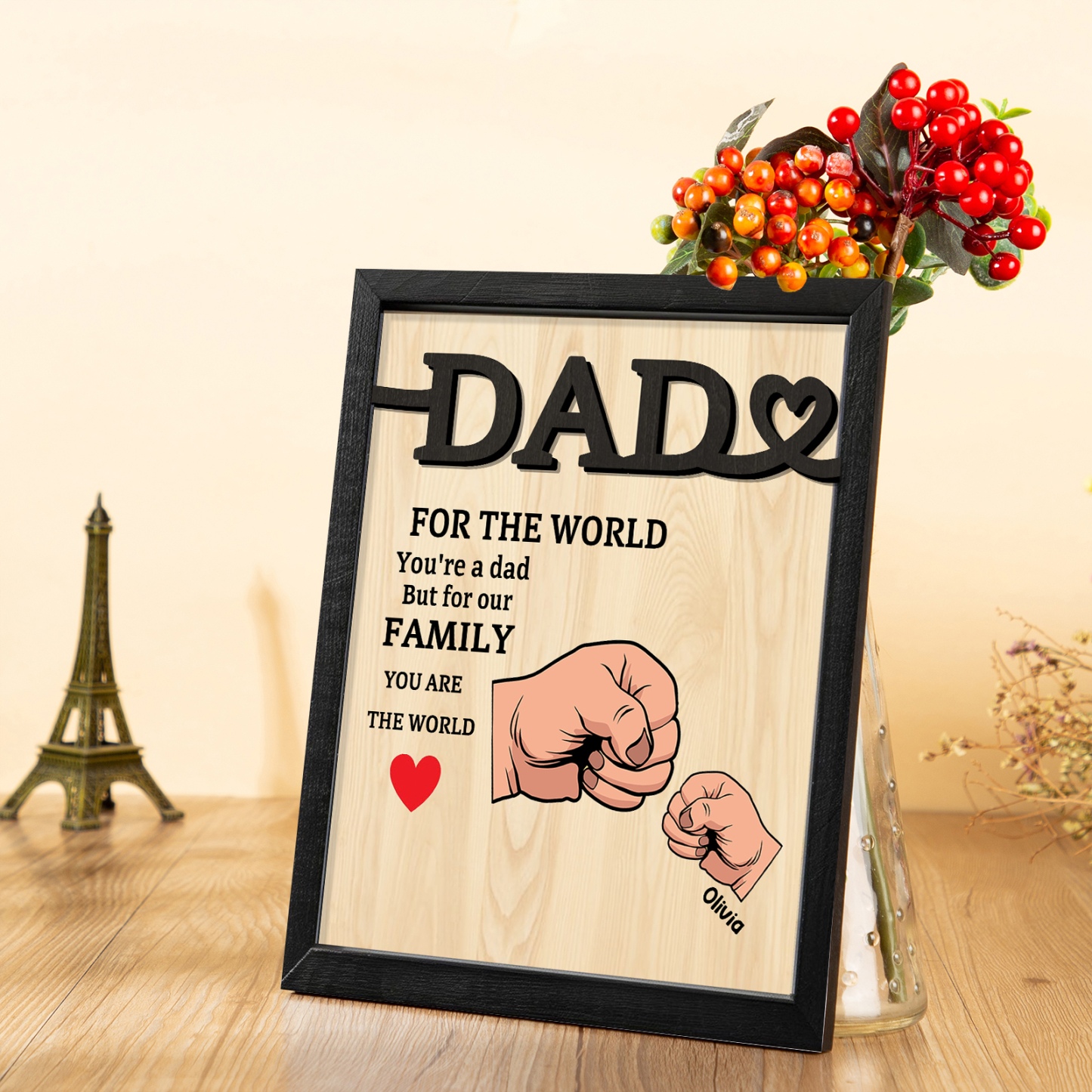 1 Name - Personalised Fist Bump Style Home Frame Wooden Decor Father's Day Gift for Dad