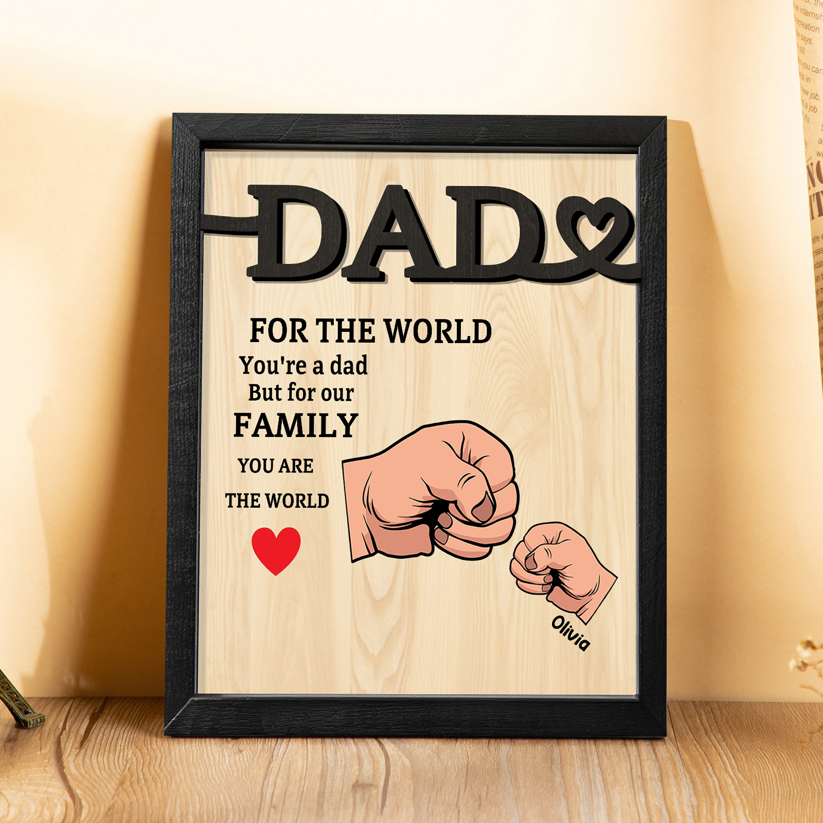 1 Name - Personalised Fist Bump Style Home Frame Wooden Decor Father's Day Gift for Dad