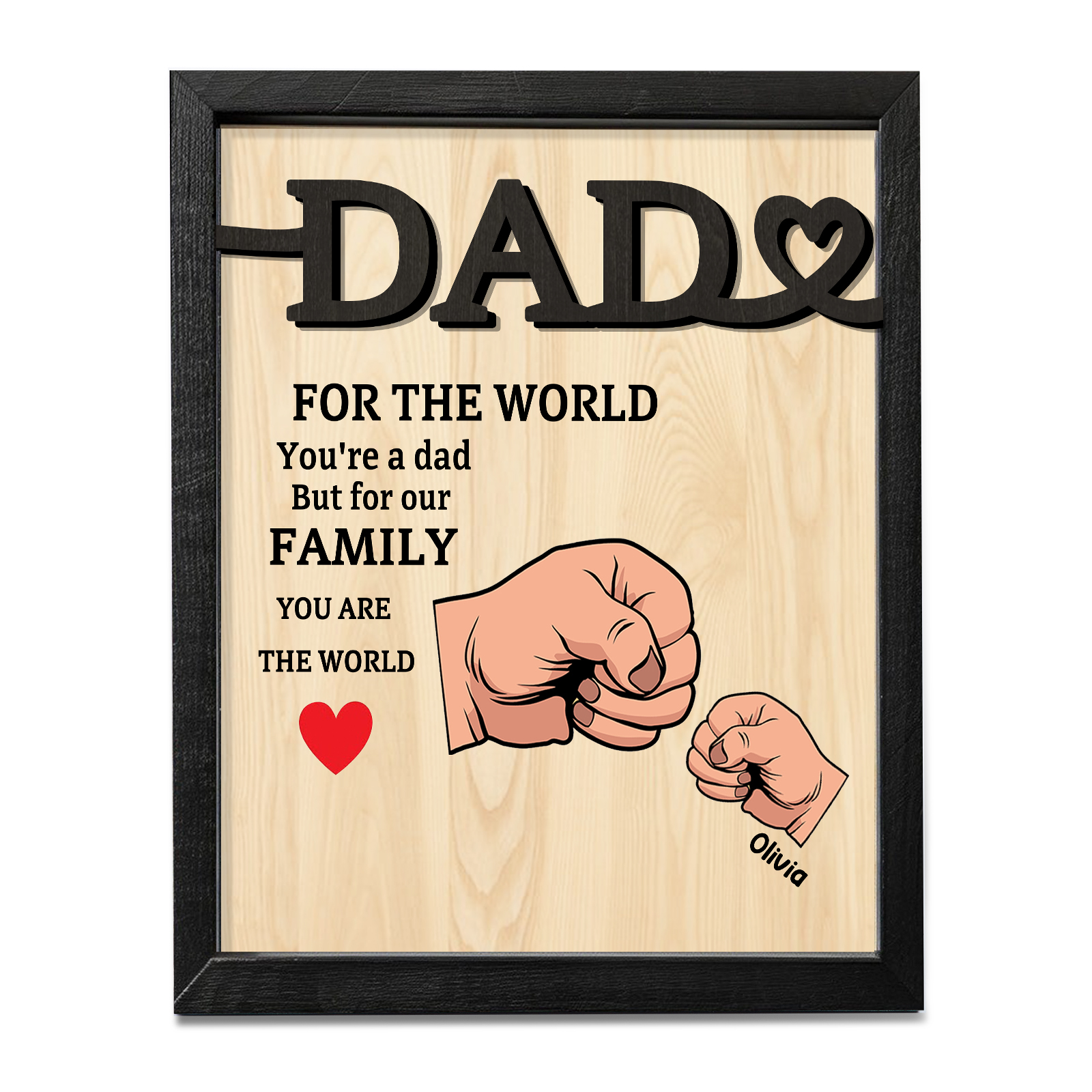 1 Name - Personalised Fist Bump Style Home Frame Wooden Decor Father's Day Gift for Dad