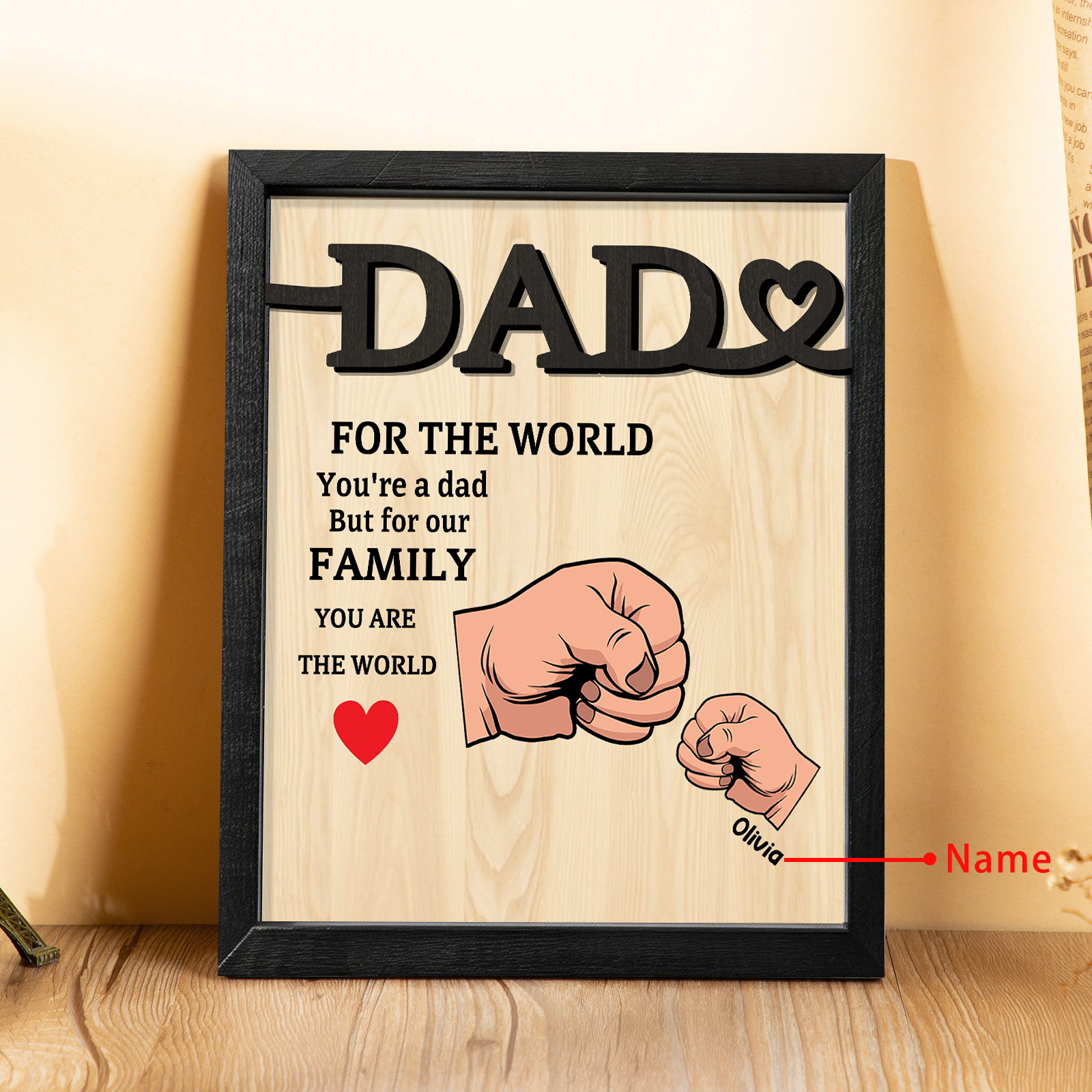 1 Name - Personalised Fist Bump Style Home Frame Wooden Decor Father's Day Gift for Dad