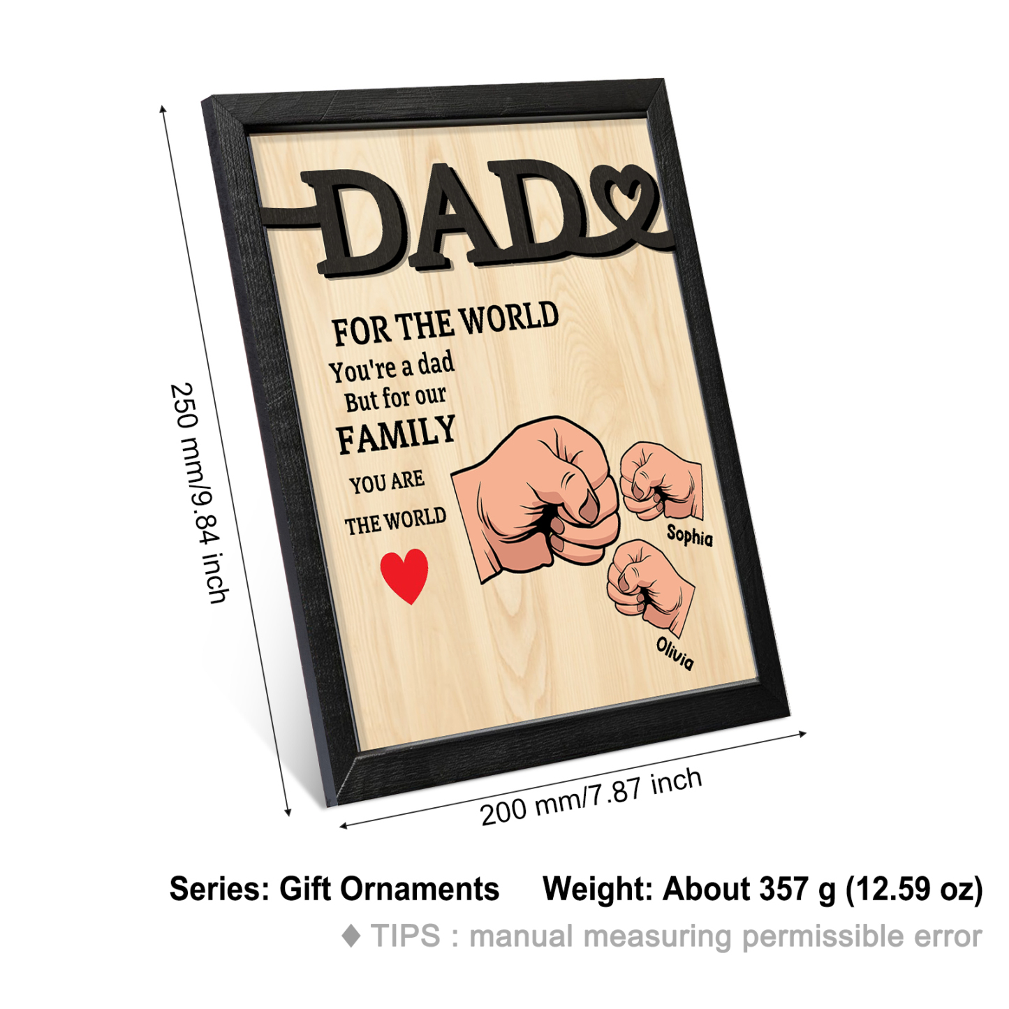 2 Names - Personalised Fist Bump Style Home Frame Wooden Decor Father's Day Gift for Dad