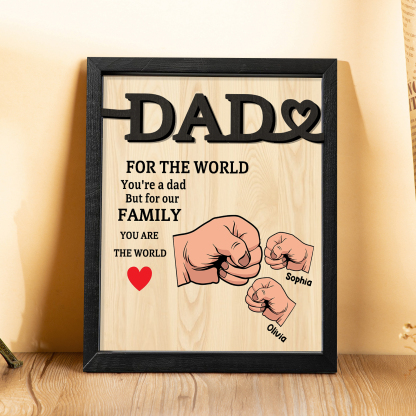 2 Names - Personalised Fist Bump Style Home Frame Wooden Decor Father's Day Gift for Dad